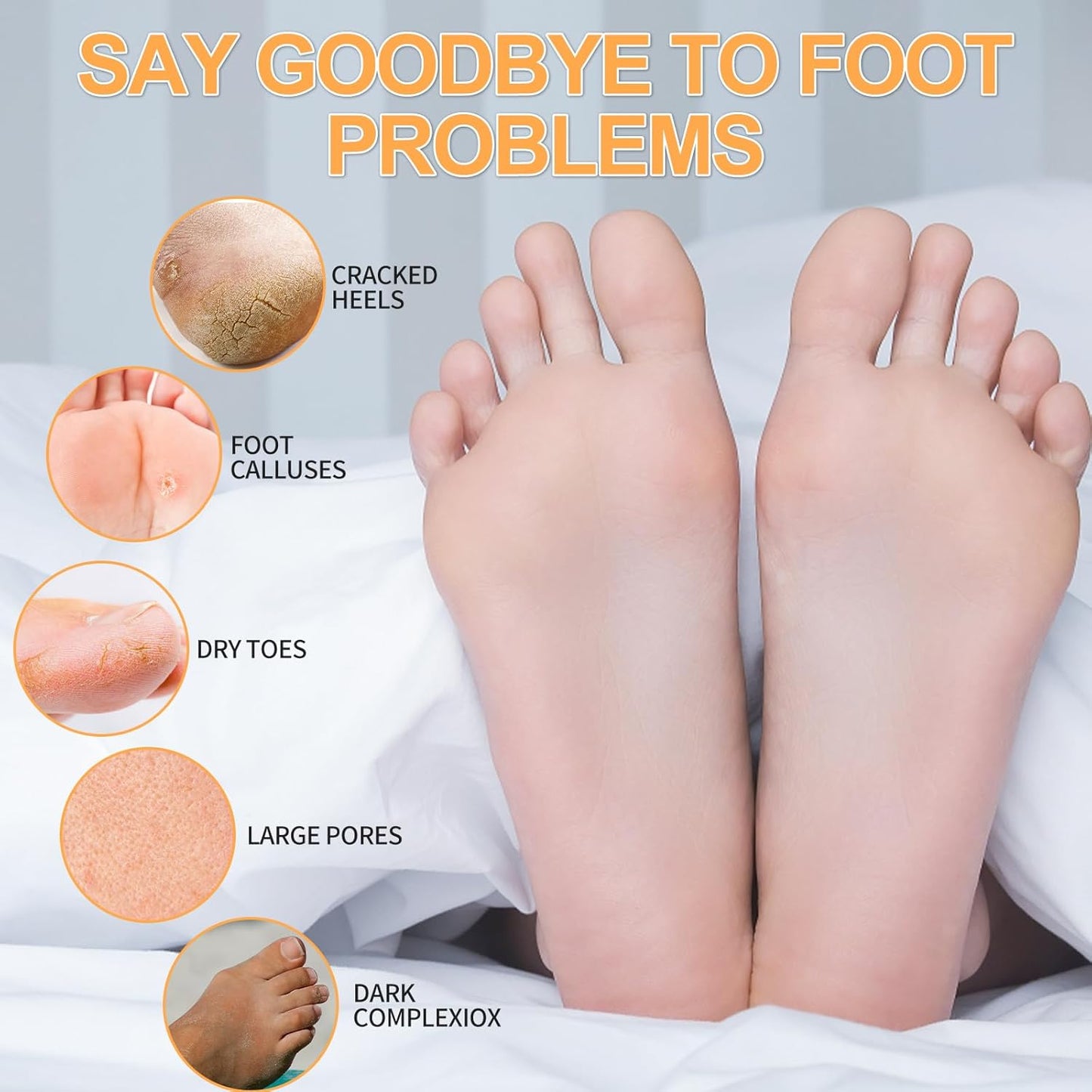 Pedicure Kit Foot Soak Set: Bubble Salt, Sugar Scrub, Massage Mask, Massage Lotion in a Box, 4 Step Foot Spa Kit for Dry Feet, Softens Calluses and Tired Feet（1 Set Orange)