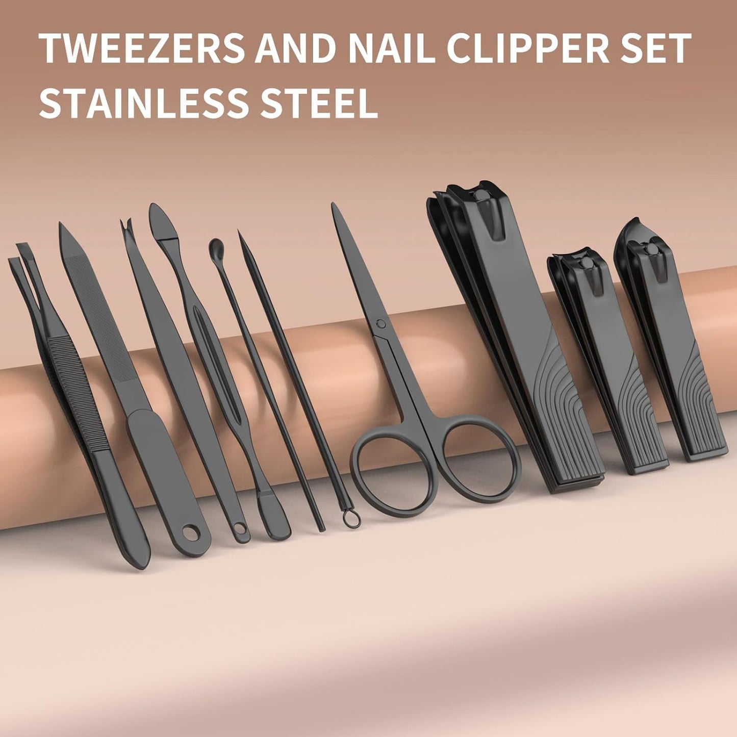 ZIZZON Nail Clippers Manicure Pedicure Set 18 in 1 Nail Grooming Kit with Leather Travel Case(Black/Pink)