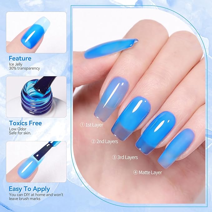 Born Pretty Jelly Gel Nail Polish Halloween Neon Gel Polish,Hot Pink Purple Blue Green Yellow 6Colors Translucent Effect,Soak Off U v LED Light Cure Nail Art Kit for Salon Manicure and DIY at Home