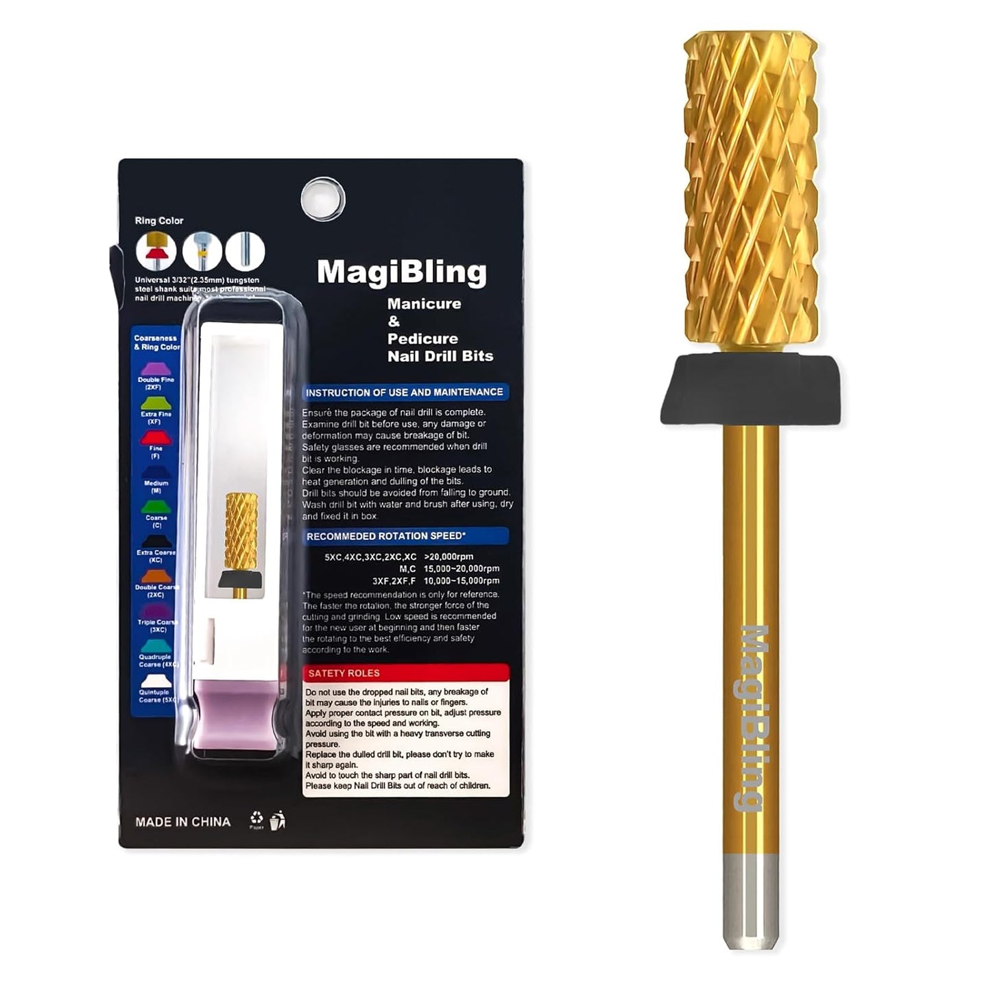 3/32'' Super Cut Nail Drill Bits for Fast Hard Gel Removal, MagiBling Tungsten Carbide Bits for Professional Users, Upward Deep Cut, Right Hand Use, Manicure Cuticle Gel Polishing, Extra Coarse.