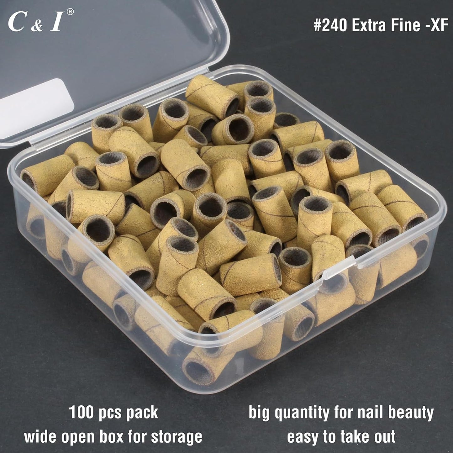 C & I Nail Sanding Bands 100 PCS Plus Upgrade Mandrel 1 PC, Nail Drill Bits for Acrylic Gel Nails Remove, Natural Nails Buffer for Nail Prep and Nail Shiner (Yellow, #240 Extra Fine)