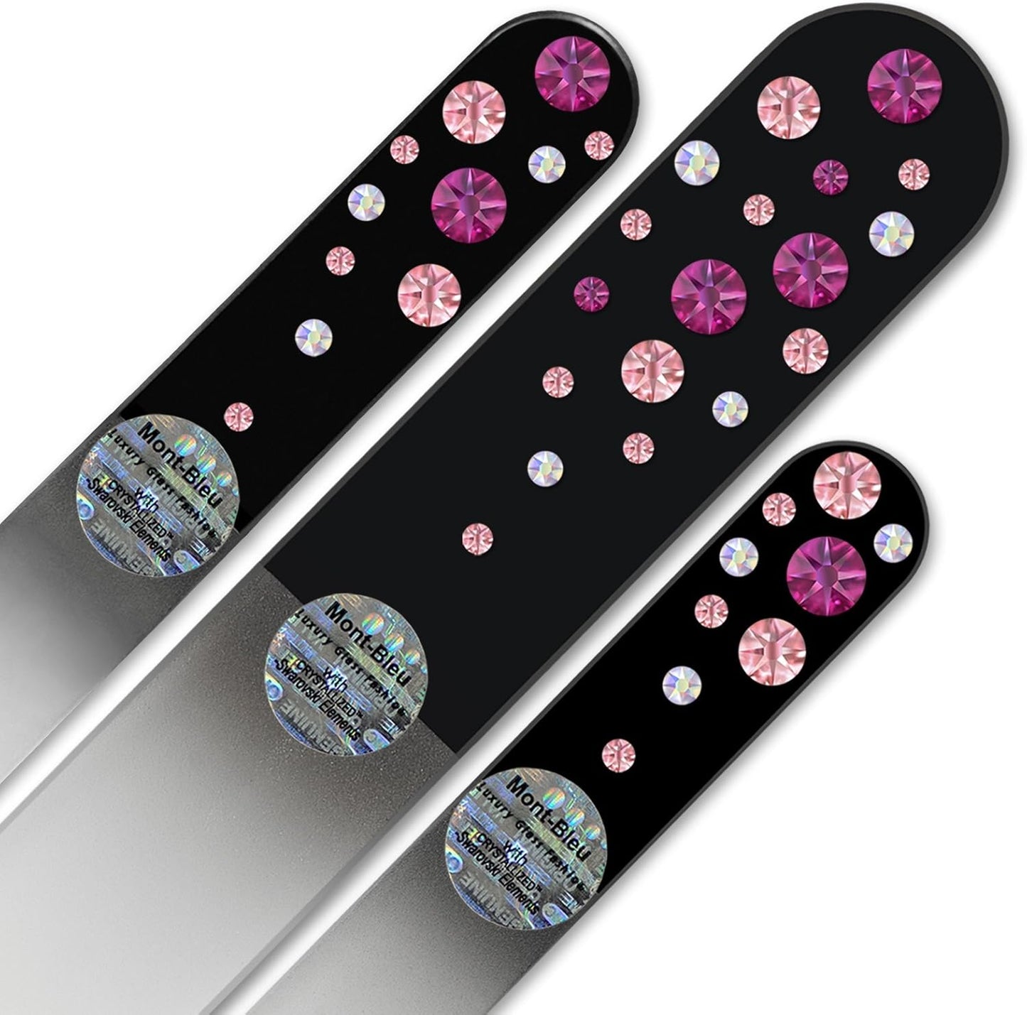 Mont Bleu Set of 3 Glass Nail Files hand decorated with crystals - Handmade - Czech Tempered Glass