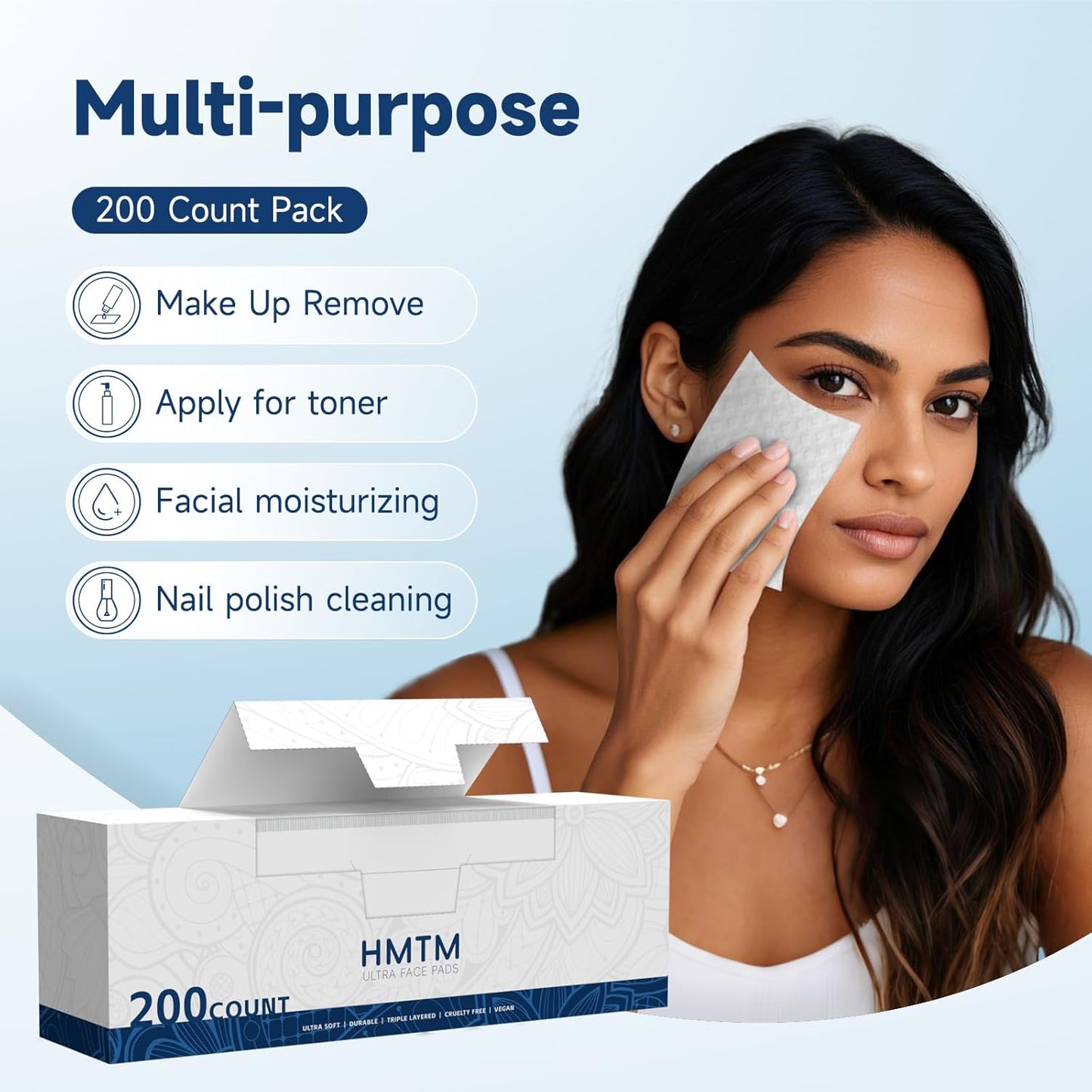 Cotton Pads, 100% Pure Cotton and Lint Free, 200 Count. Cotton Rounds for Face, Natural for Makeup Remover, Nail Polish Remover, Suitable for All Skin Types (200 Count (Pack of 1)