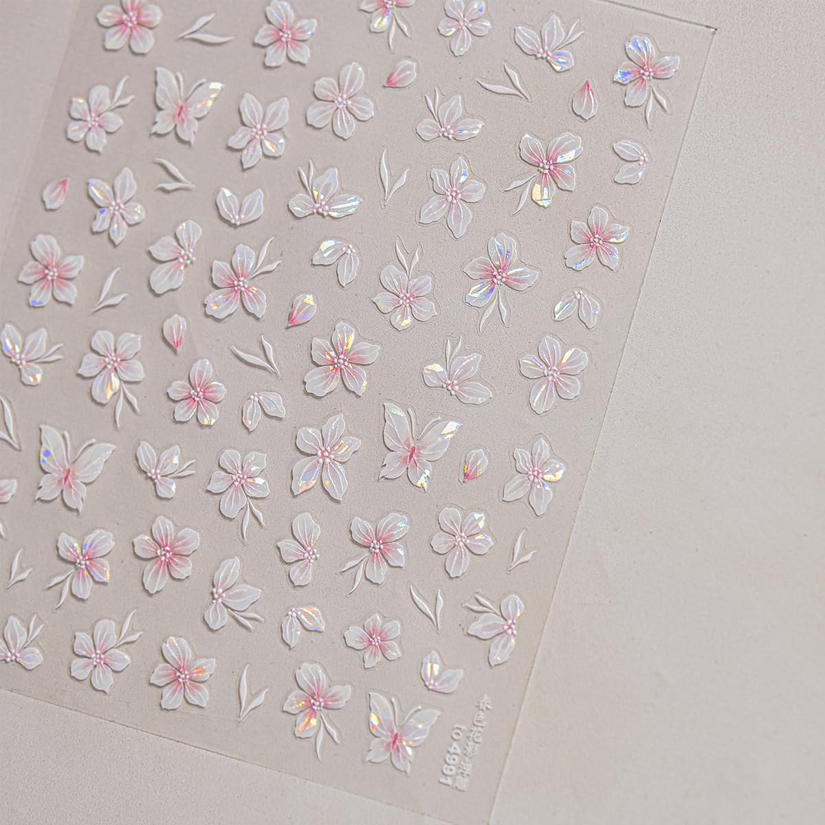 1 Sheet of Pink Flower Nail Stickers, Aurora Gradient Floral Nail Art Stickers, 5D Embossed Self-Adhesive Nail Decals for Women DIY Spring Floral Manicure Decoration Supplies