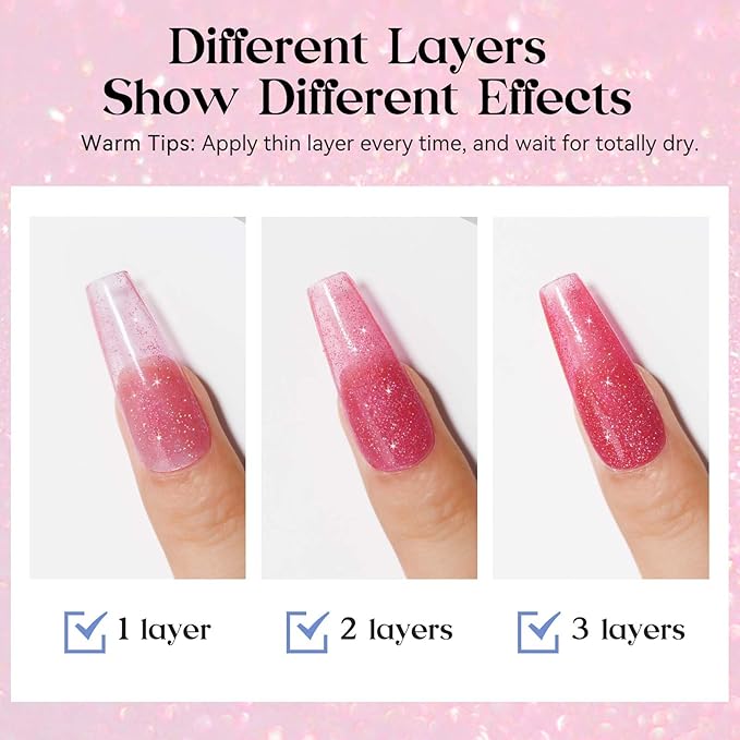 MIZHSE Quick Dry Nail Polish, Shimmery Hot Pink Nail Polish Air Dry Fast, Sparkle Shiny Water-based Glitter Non Gel Full Coverage Nail Art Manicure Home 15ml