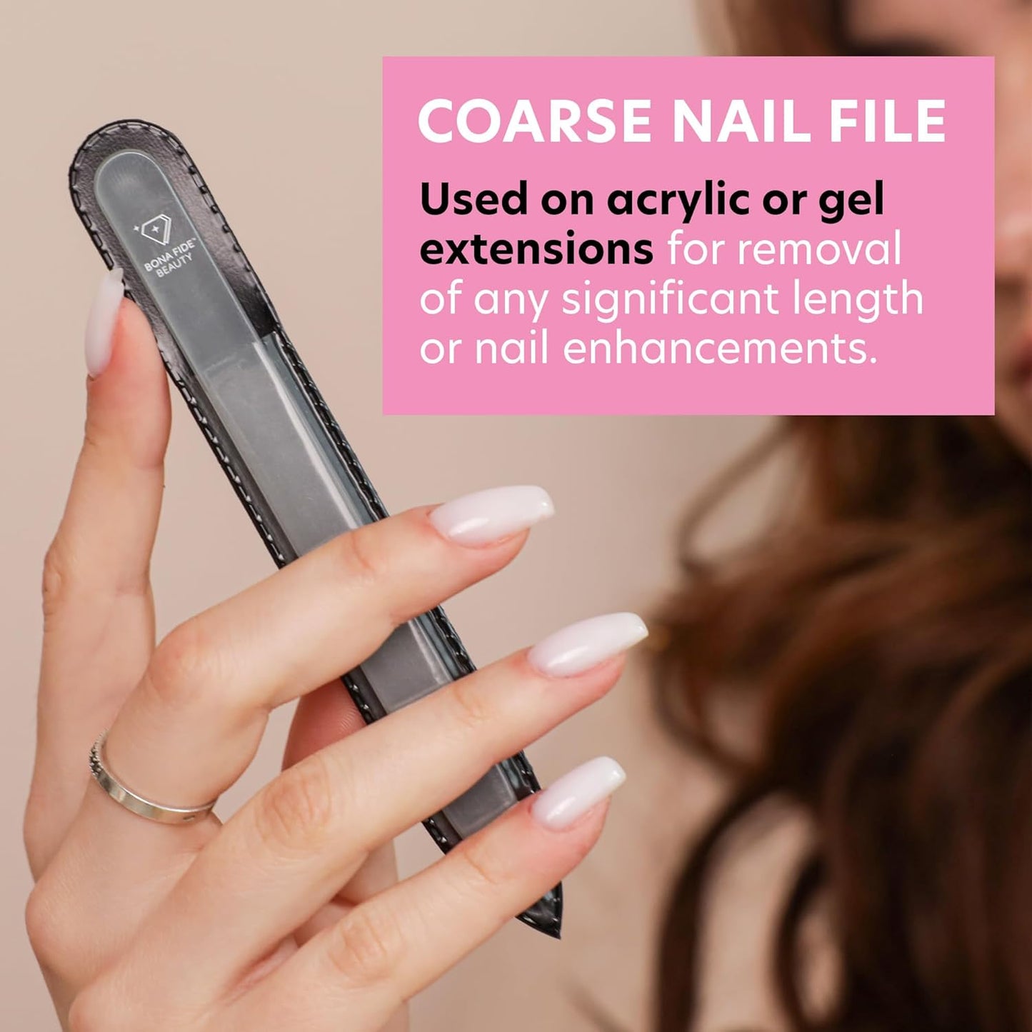 Bona Fide Beauty Czech Glass Nail File for Acrylic Nails, Crystal Glass Nail File with Case. Coarse Fingernail Filer (Gray)