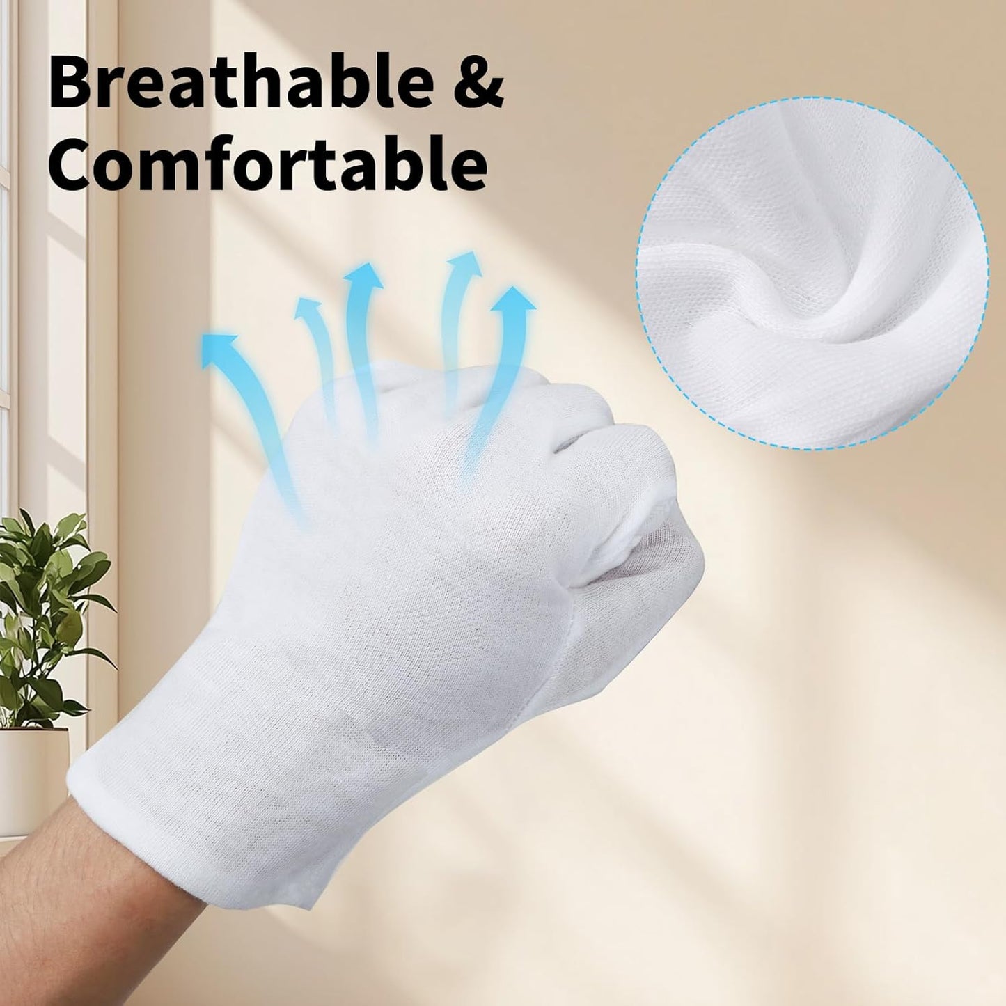 Large Touch Screen Gloves - 10 Pairs White Cotton Gloves for Art Handling, Jewelry, Coin Handling, Photography, for Dry Hands Sleeping, with Pack of 40 Touch Screen Stickers
