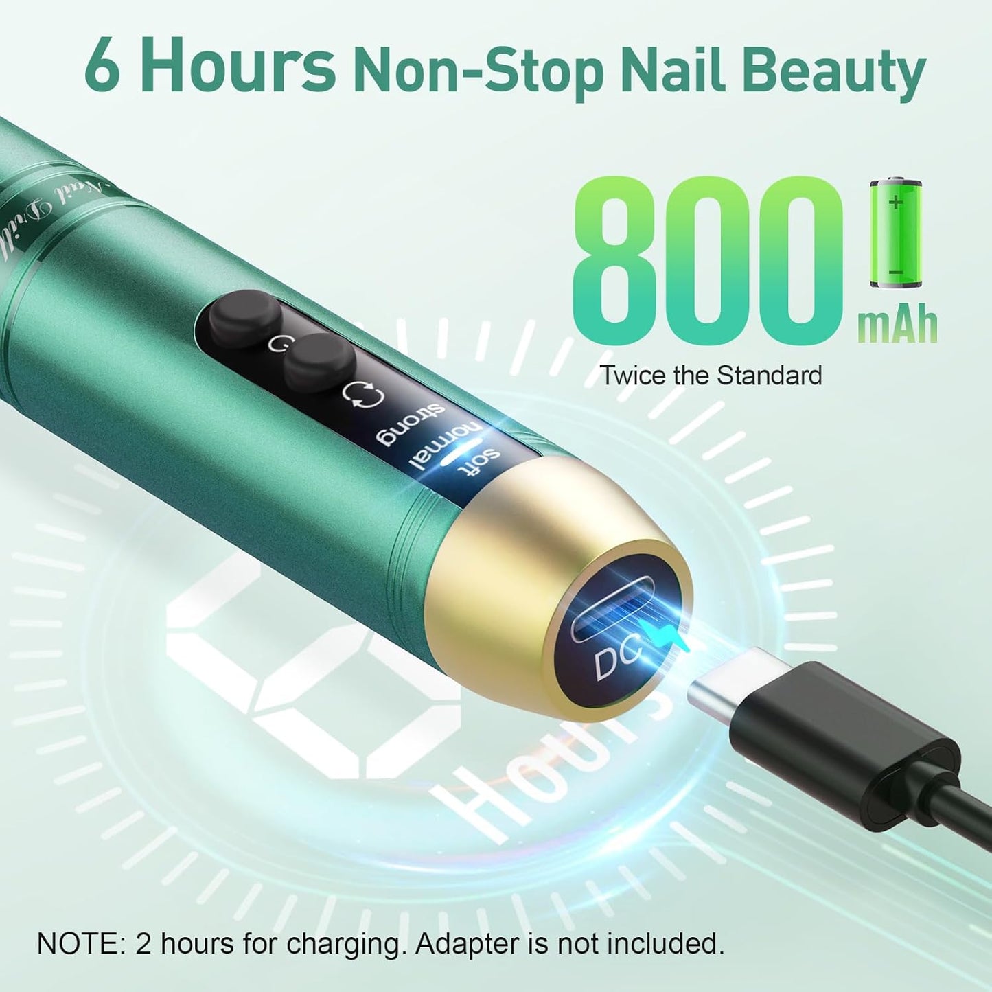 Cordless Nail Drill, Portable Electric Nail File with 11 in 1 Nail Drill Bits for Acrylic Gel Dip Powder Nails, Rechargable Efile Machine Kit for Home Manicure Pedicure, Green