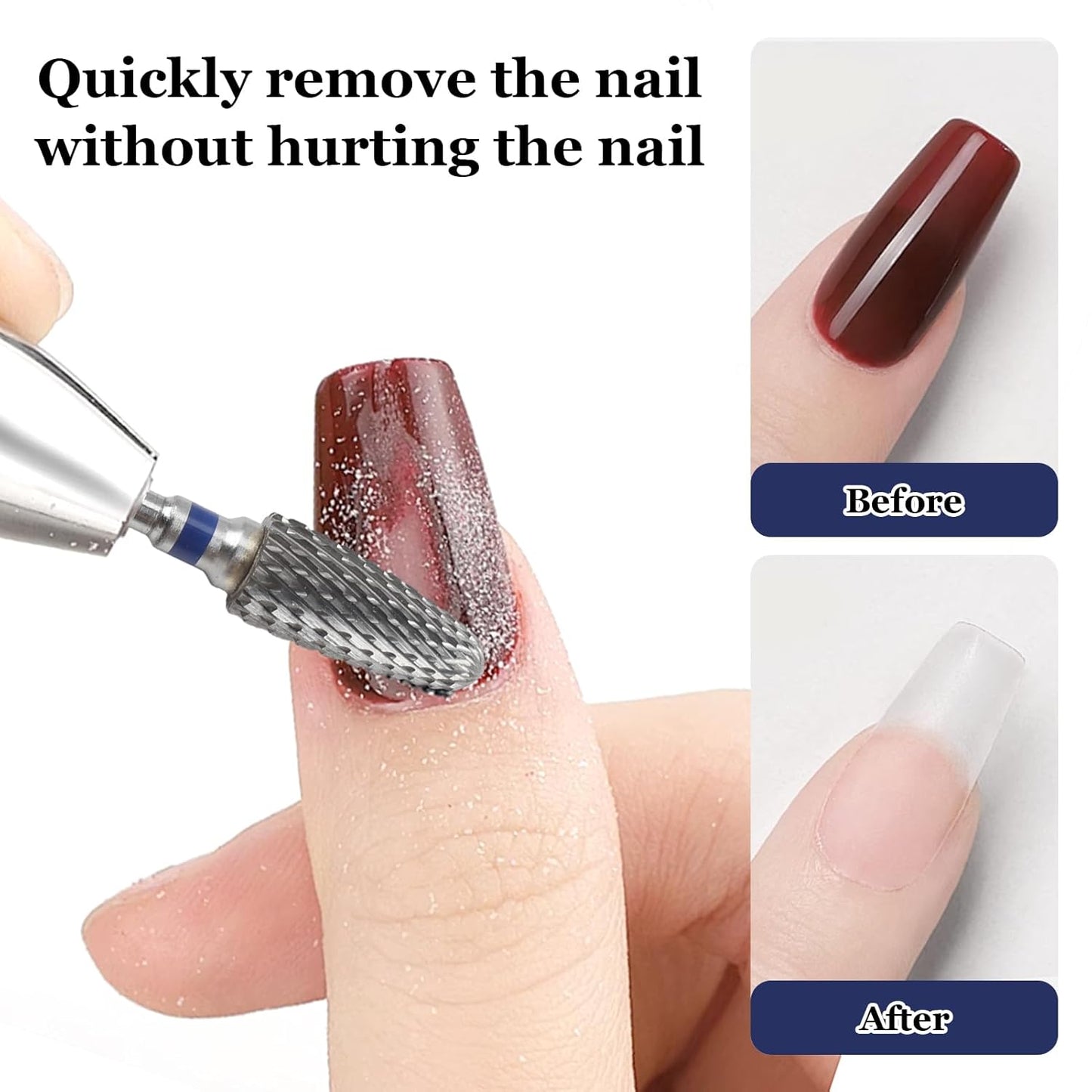 3/32" 5 in 1 Professional Carbide Nail Drill Bits Sets with Case, 2 Pack Tungsten Safety Drill Bits Tech Cuticle Bit Fast Remove for Manicurist Nail Salon Manicure Pedicure Gel Polishing (Round Head)