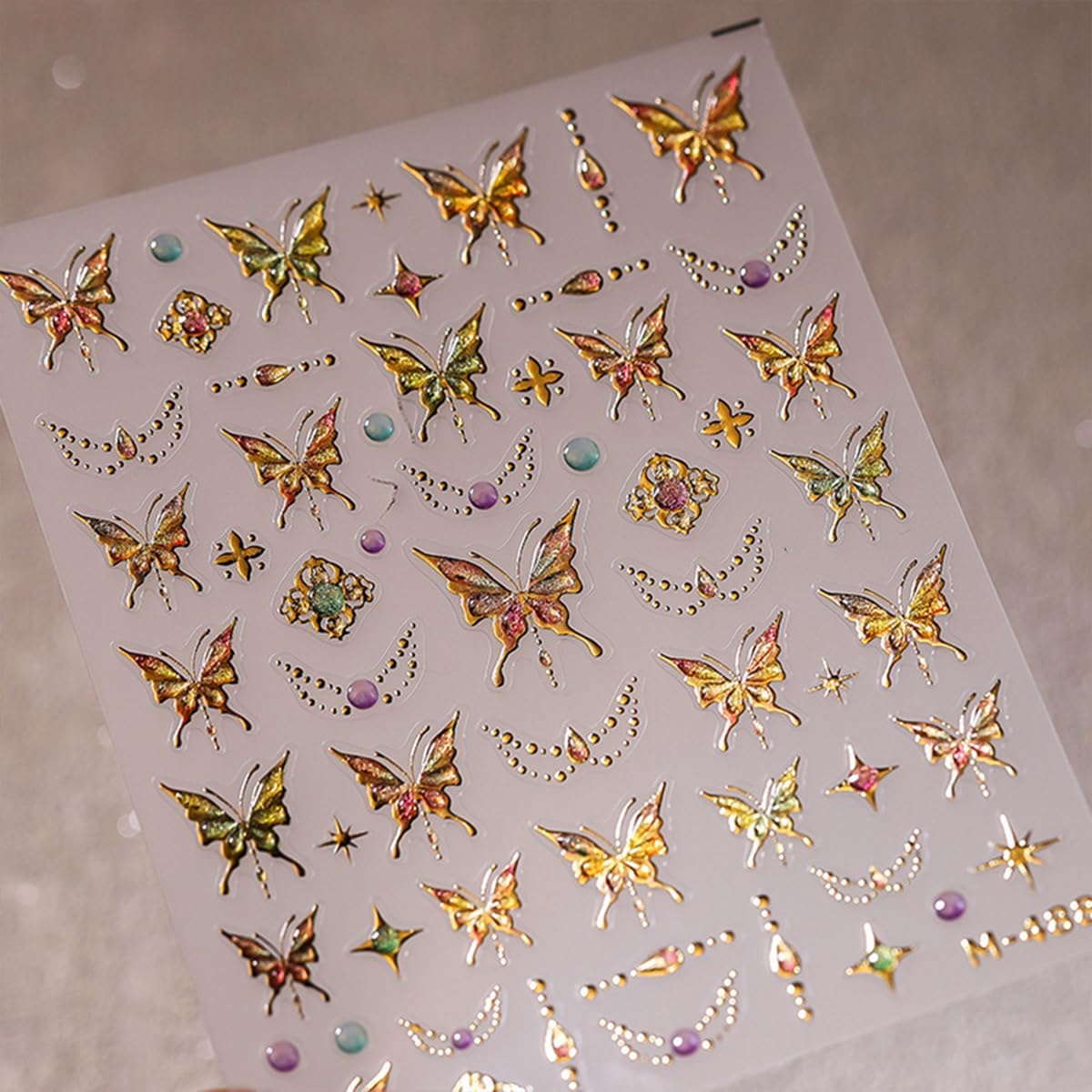 Gold Butterfly Nail Art Stickers - 5D Embossed Butterflies & Flowers Nail Decals - Self Adhesive Luxury Shiny Nail Design Stickers for Women & Men Manicure Decoration