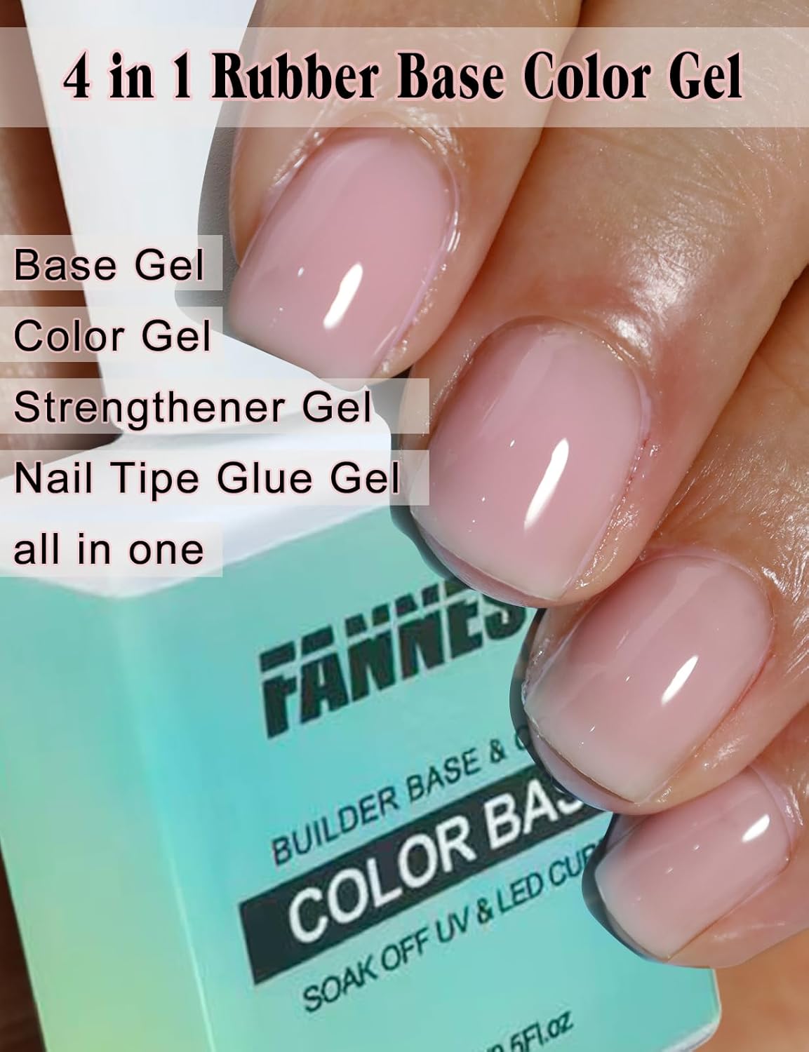 Hema Free Rubber Base Builder Gel, Pink Gel Nail Polish, 15ml Summer French Manicure Varnish Curing Nails Strengthener Soak Off Gift for Womens