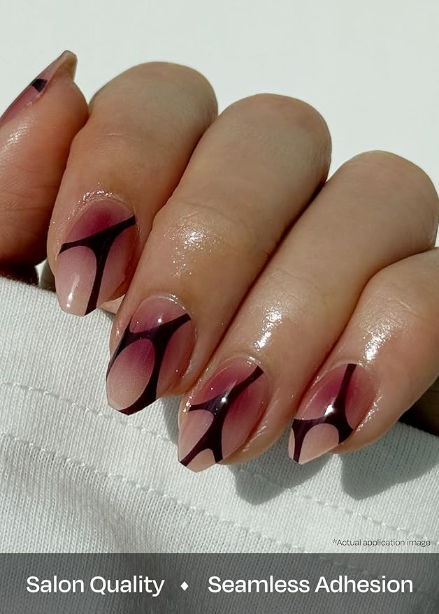 ohora Semi Cured Gel Nail Strips (N Bloody Blushy) - Works with Any Lamps, Salon-Quality, Long Lasting, Easy to Apply & Remove - Includes 2 Prep Pads, Nail File & Wooden Stick