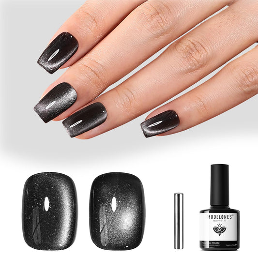 modelones Cat Eye Gel Nail Polish, 15 ML Holographic Glitter Shimmer Translucent Sheer Color Black Polish Magnetic Nail Polish with Magnet Soak Off Led Top Coat Nail Art Gel DIY Salon Gift