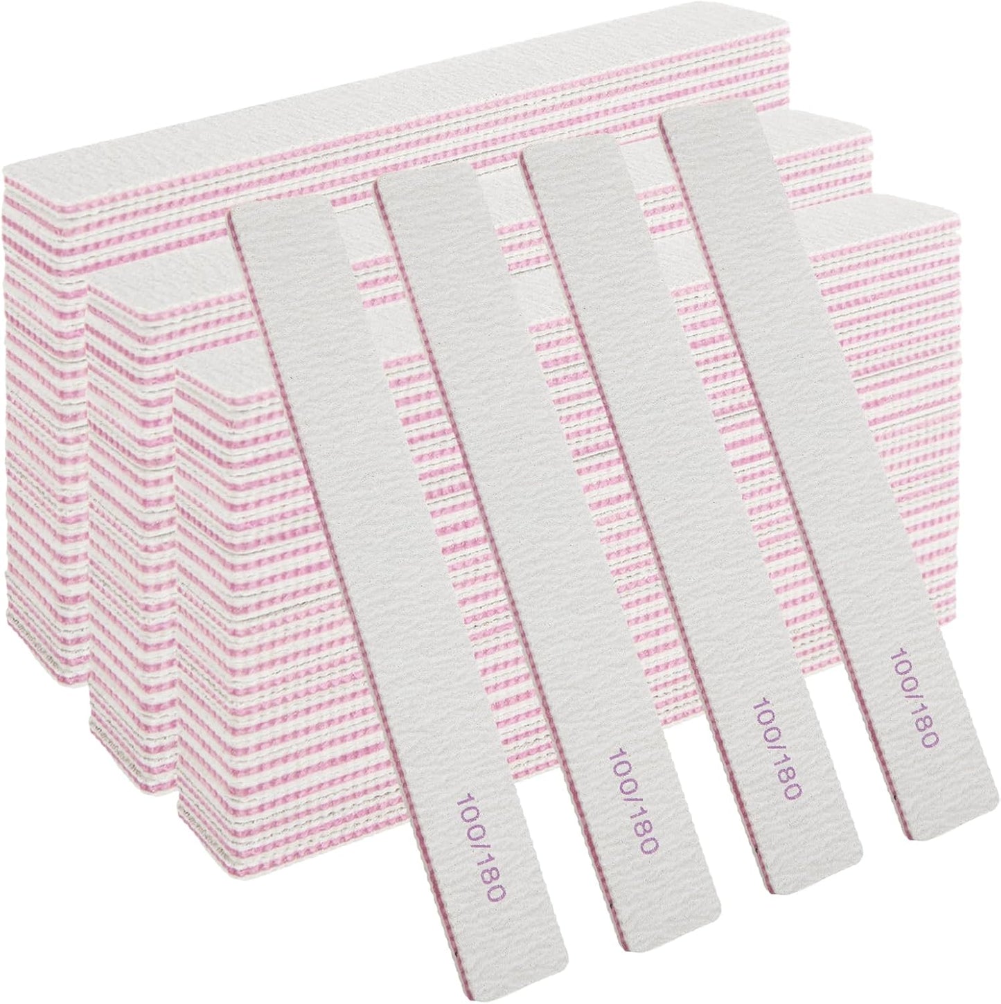 100 Pack Nail Files 100/180, Grit Double Sides Emery Boards, 100/180 Grit Nail Files, Coarse Emery Boards for Acrylic Nails and Gel Nails Home and Salon Supplies