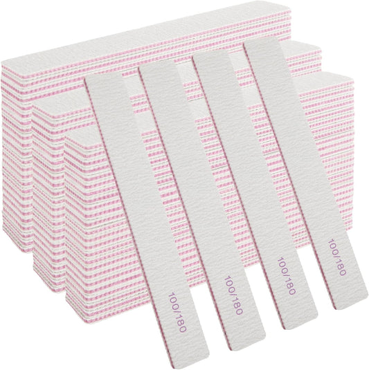 100 Pack Nail Files 100/180, Grit Double Sides Emery Boards, 100/180 Grit Nail Files, Coarse Emery Boards for Acrylic Nails and Gel Nails Home and Salon Supplies