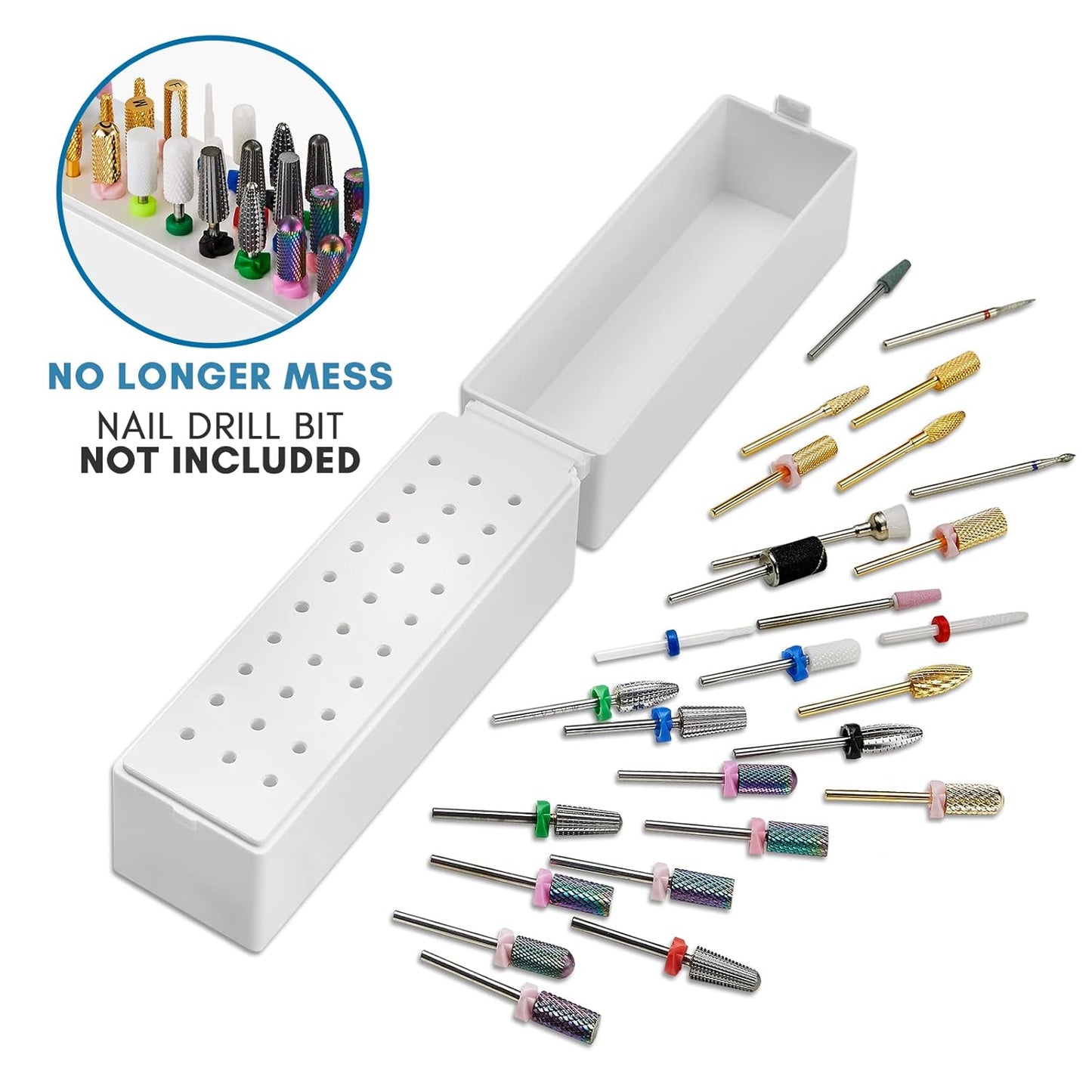 Makartt Nail Drill Bits Holder,Dustproof Stand Displayer Organizer Container Case 30 Holes drill bit holder nail tech Professional Nail art Tools(Not Inlcude Drill Bits,White)