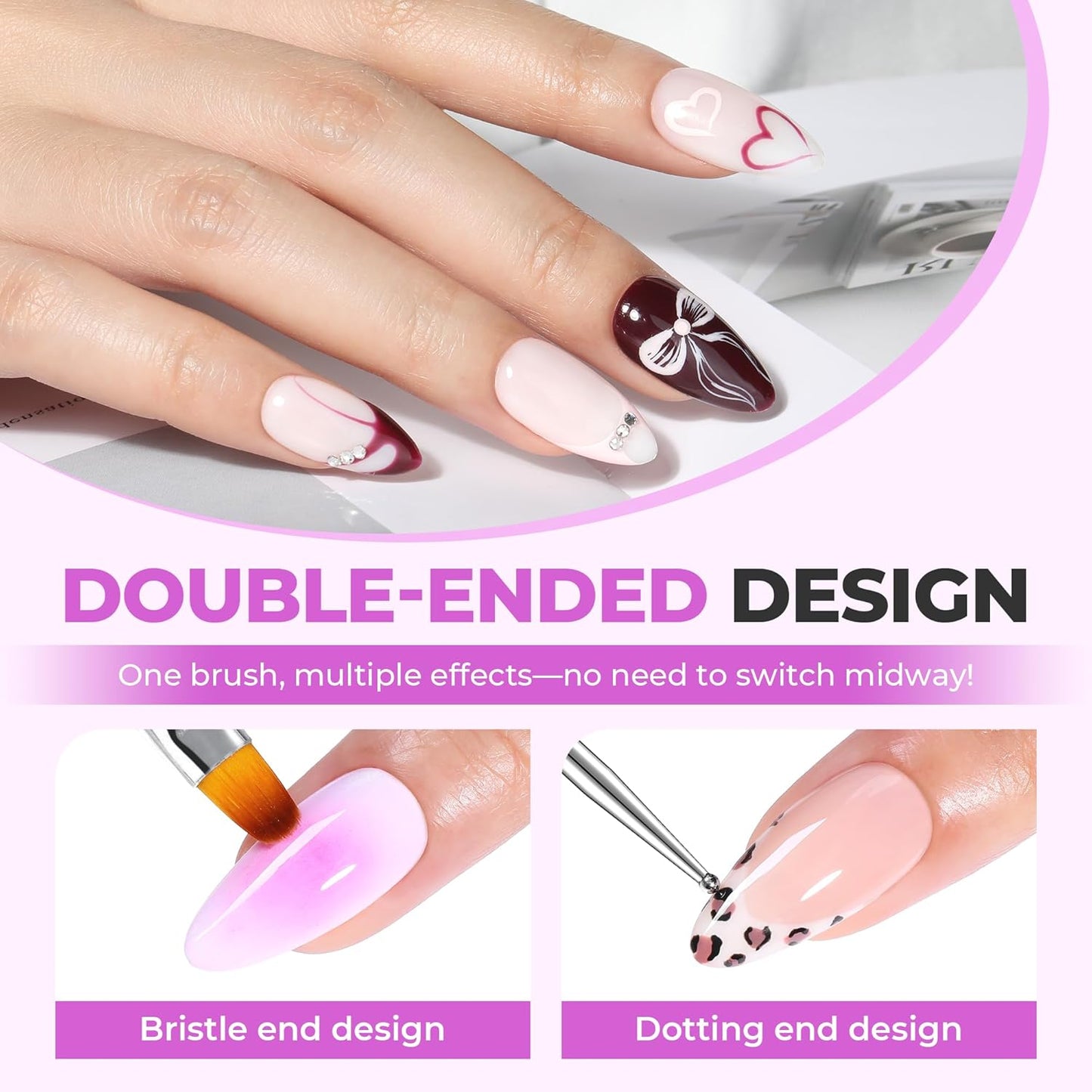 UNA GELLA Nail Art Pens 6PCS Purple Color Double-ended Acrylic Nail Brush Set Nail Dotting Tools Nail Art Design Brushes for Gel Polish, Liner, Drawing, Dotting and Detailing French Tip Tool