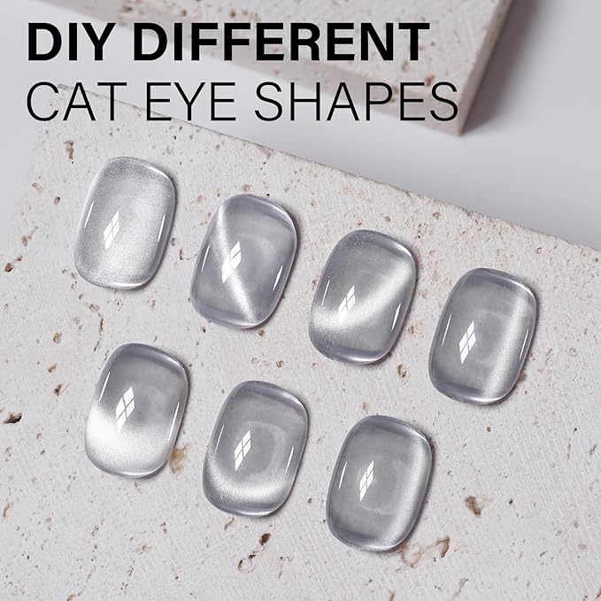 AILLSA Silver Cat Eye Gel Nail Polish Gray Glitter Crystal Polish with Magnet, Shimmer Clear Sparkle Nail Polish Reflective Translucent Jelly Color U V Gel Salon DIY at Home 0.5 OZ GF18