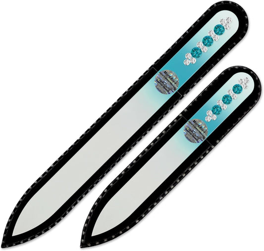 Crystal Glass Nail File - Mont Bleu Set of 2 Glass Nail Files Hand Decorated with Crystals - Handmade Gifts - Feels Great on Your Nails - Washable Nail Files - Gifts for Women