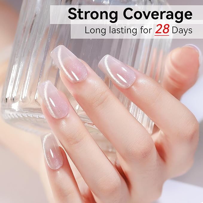 Cat Eye Gel Nail Polish, Nude Moonlight Cat Eye Nails with Magnet Stick For Holographic Shimmer Cateye Glitter Effect UV Nail Art Manicure Salon DIY Home
