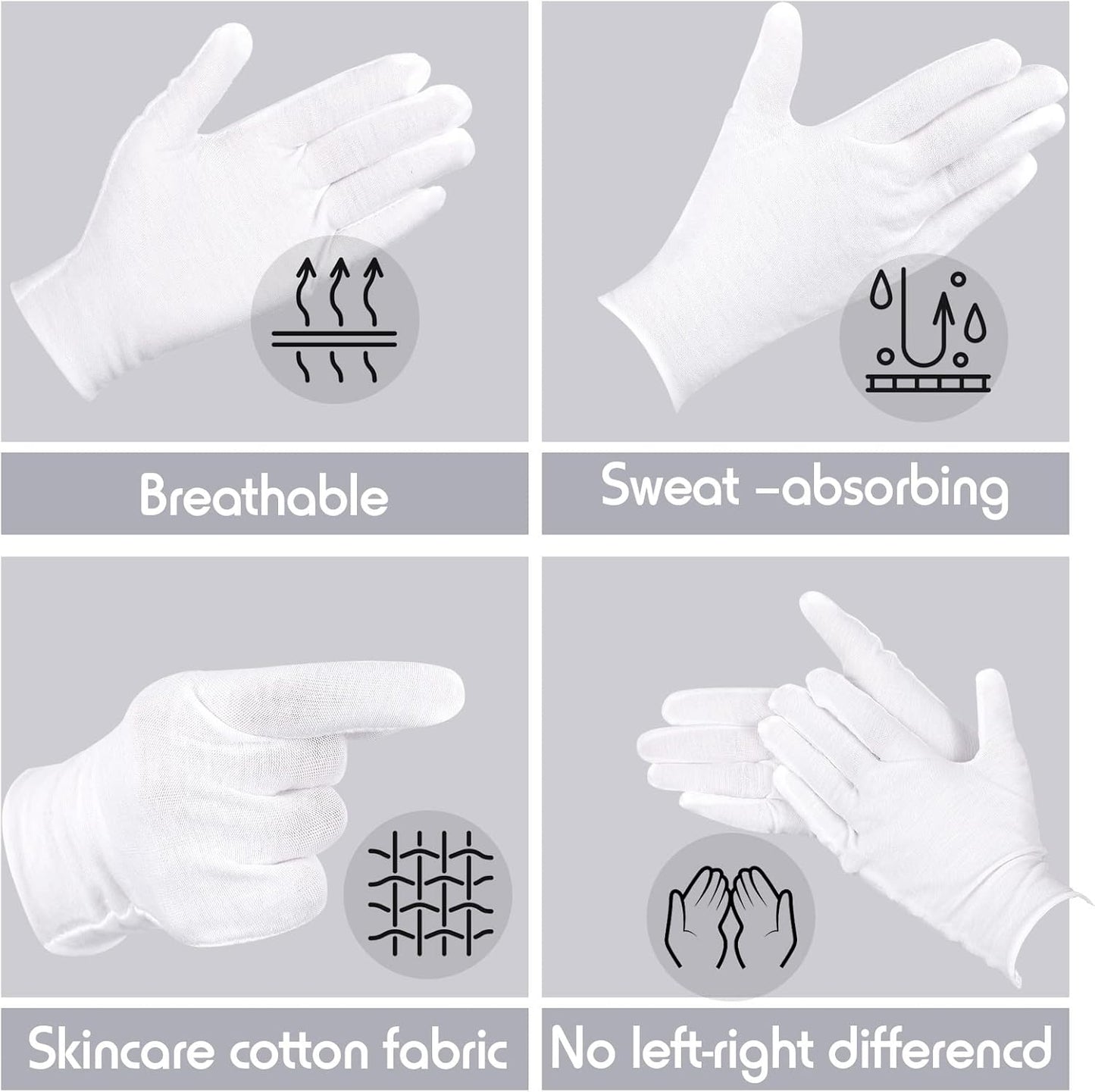Jecery White Cotton Gloves Bulk Pack Moisturizing Overnight Dry Hand Eczema Thin Inspection Liner for Jewelry Coin Collection