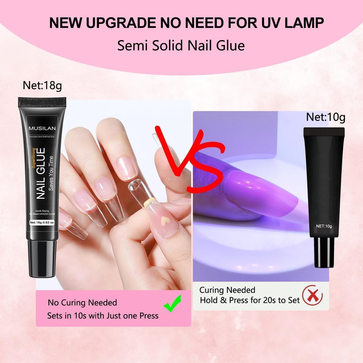 Super Strong 18g Semi Solid Nail Glue,3PCS Upgrade Nail Glue for Press On Nail,No UV Lamp Need Quick Drying & Long-Lasting Semi Solid Gel Fake Tips Adhesion for Beginners DIY Fake Acrylic Nail