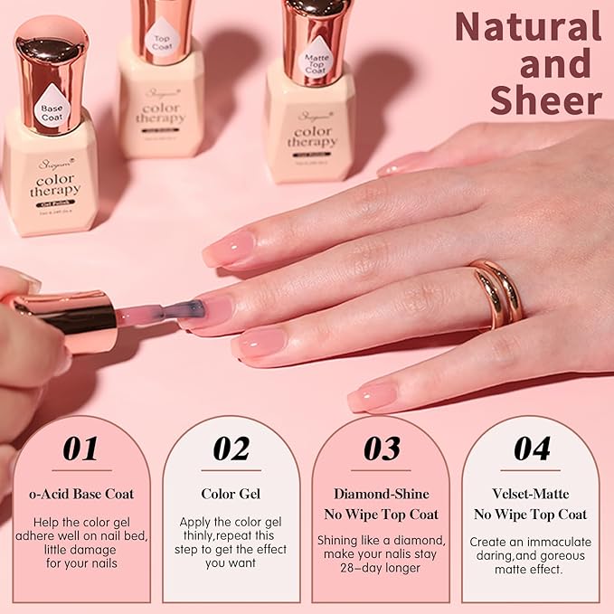 Jelly Pink Gel Nail Polish Set, 20 Colors Neutral Nude Pink Sheer Glitter White Color Soak Off UV Gel Kit with Base Gel Glossy Matte Top Coat DIY Manicure Gifts