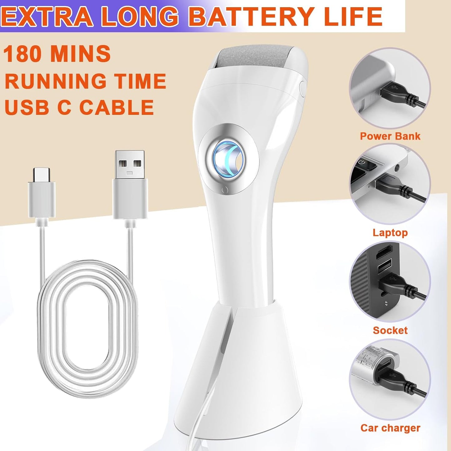 Upgraded Rechargeable Foot Callus Remover, Professional Electric Foot File, 10 in 1 Pedicure Tools Foot Care Kit Pedi Feet Care for Dead, Hard Cracked Dry Skin Ideal Gift (White)