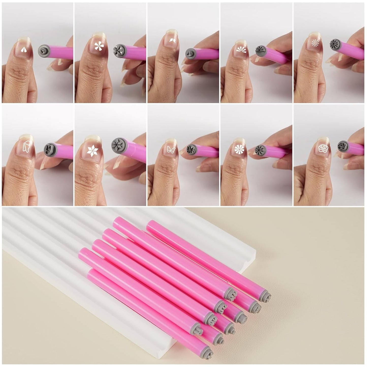 WOKOTO 10pcs Nail Art Stamp Pen Set, Flower Butterfly Nail Stamper Tools For Women Various Pattern Nail Stamping Pens, Nail Design Stamp Ideal Nail Accessories For Home DIY Stamper Nails Kit