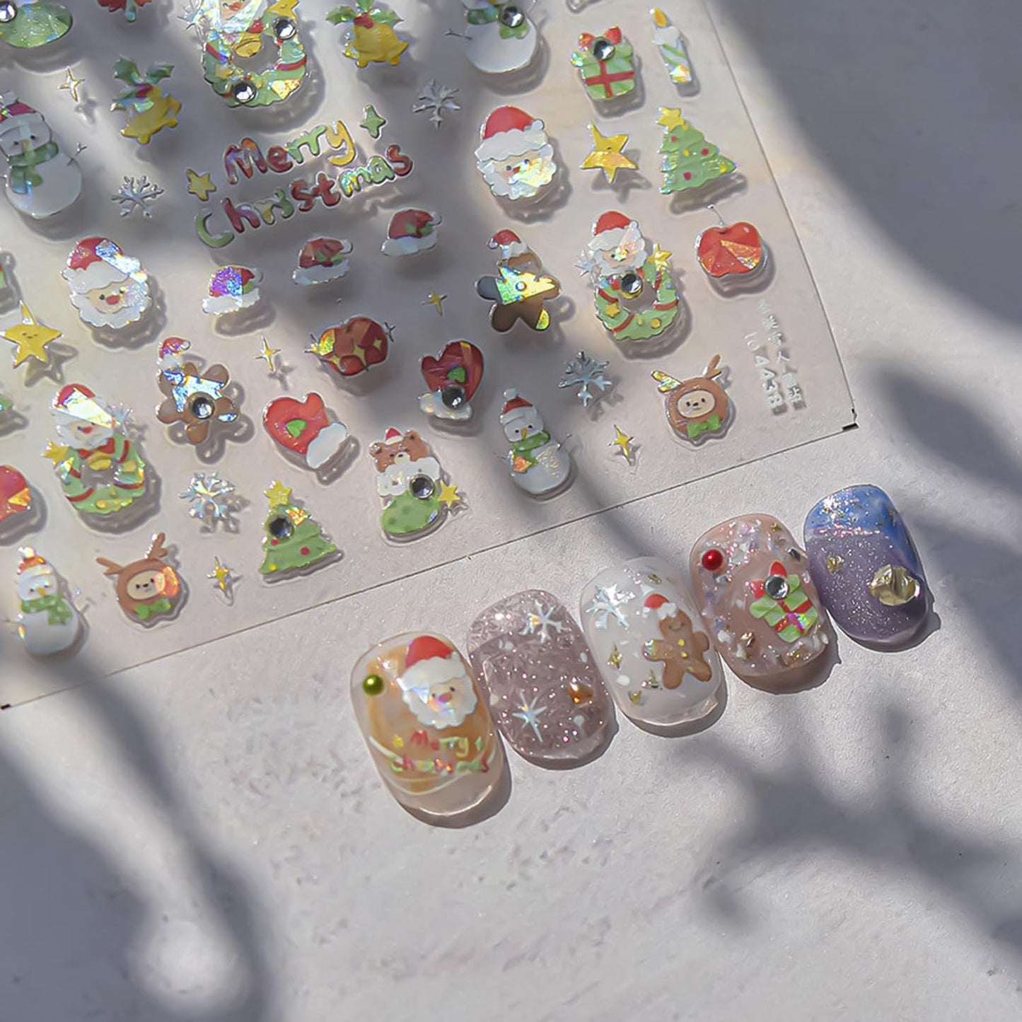 Christmas Day Nail Art Stickers 3D Self-Adhesive Cute Santa Claus Nail Art Decals for Acrylic Nails with Snowman Christmas Tree Designs Nail Sticker Winter Nail Supplies for Women DIY Manicure Decor