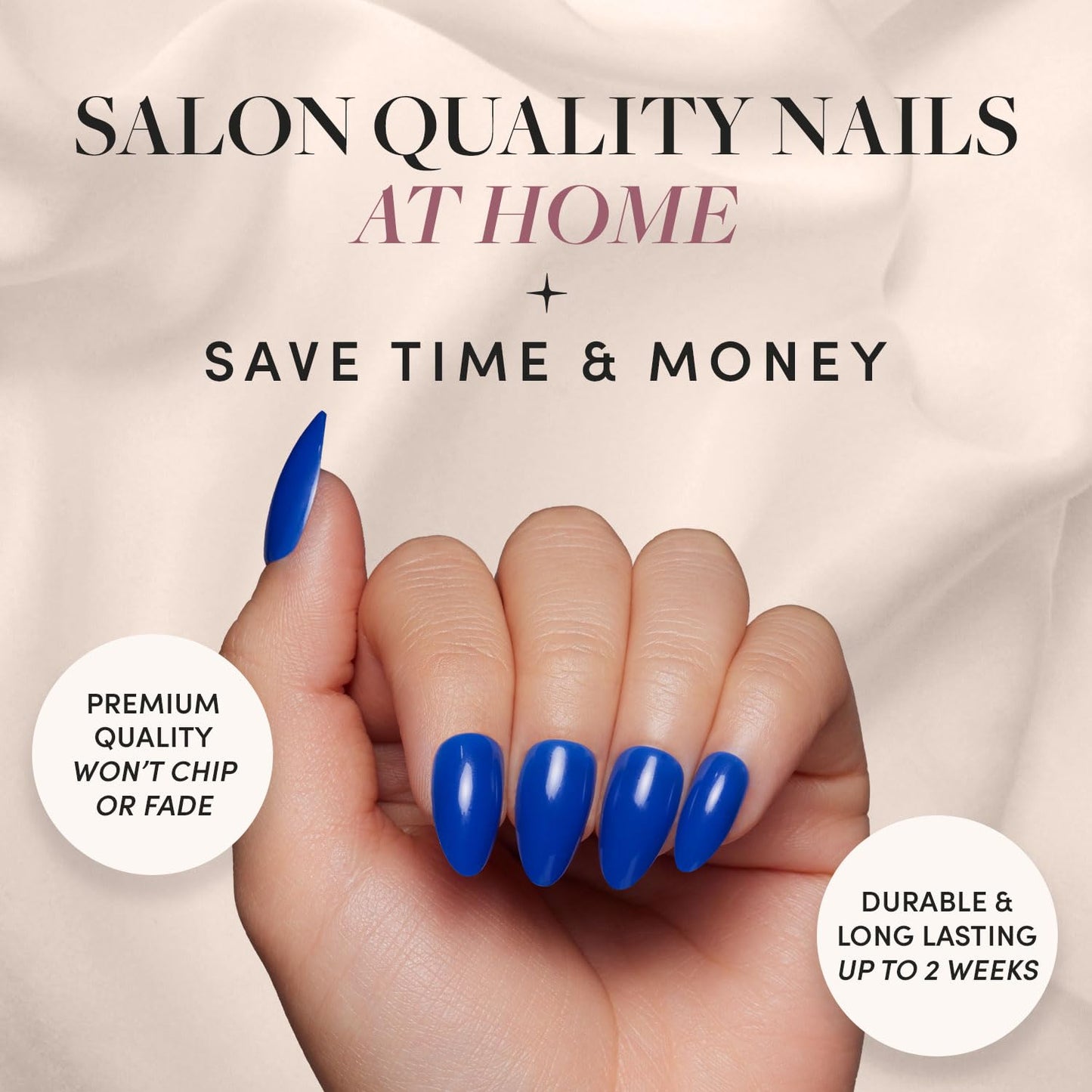 Glamnetic Press On Nails - Cobalt Blue | Opaque Bright Vibrant Blue Short Almond Fake Nails, Salon Quality | 15 Sizes - 30 Nail Kit