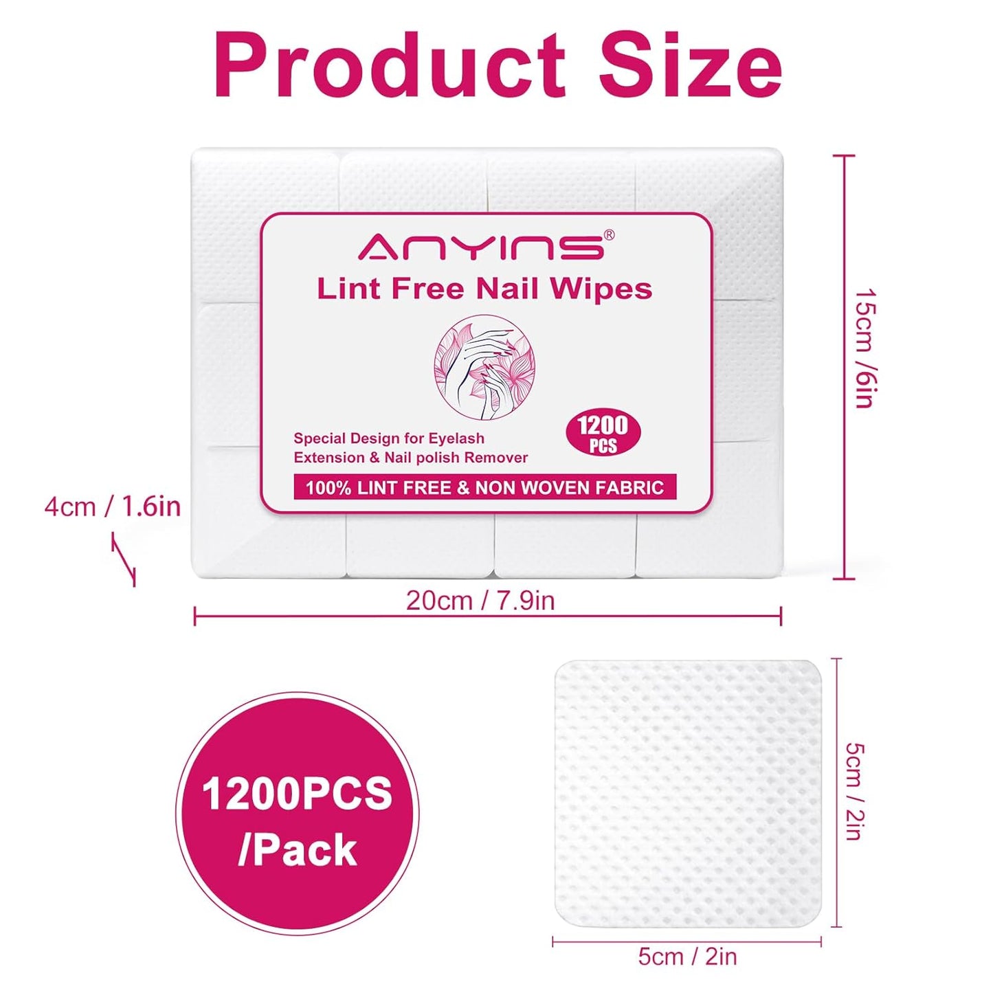 Lint Free Nail Wipes, 1200PCS White Lint Free Wipes Non-woven Fabric Gel Polish Remover Super Absorbent Soft Nail Polish Remover for Nail Salon, Home DIY