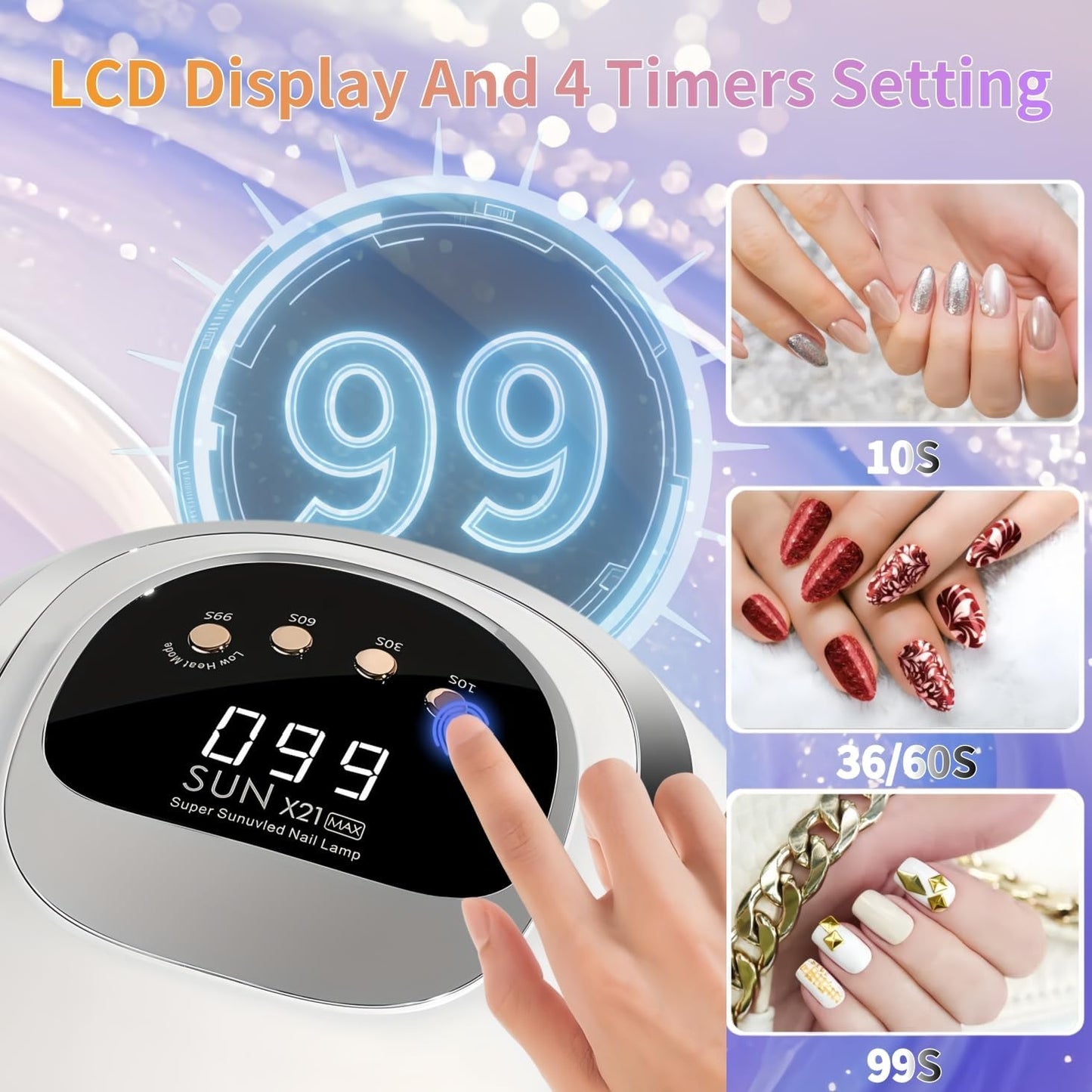 UV LED Nail Lamp with 72 Beads, 320W Nail Curing Lamps for Gel Polish with Automatic Sensor/4 Timer Setting,Led Nail Dryer, Professional Nail Art Drying Tools for Fingernail and Toenail.