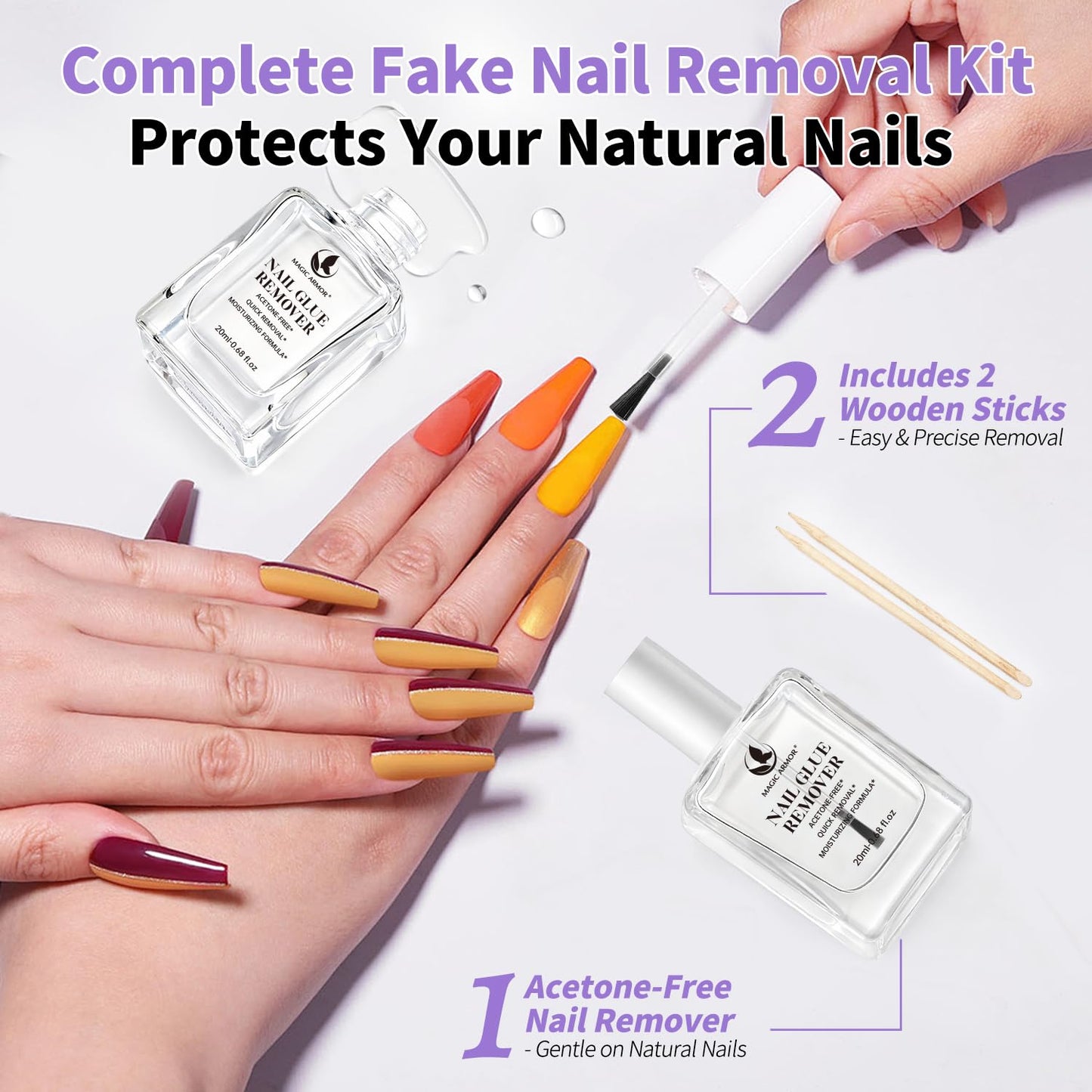Nail Glue Remover for Press On Nails 20ml, Non-Acetone Removal Debonder, Quick & Gentle Adhesive Remover for Fake Nails – Not for Gel Polish or Base Coat