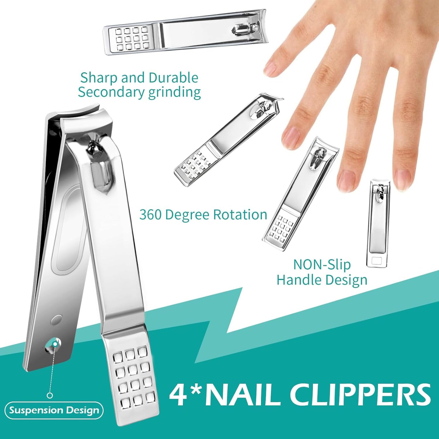 26-Piece Professional Manicure and Pedicure Kit, Nail Clippers Set, Stainless Steel Nail Care Tools with Travel Case, Silver White