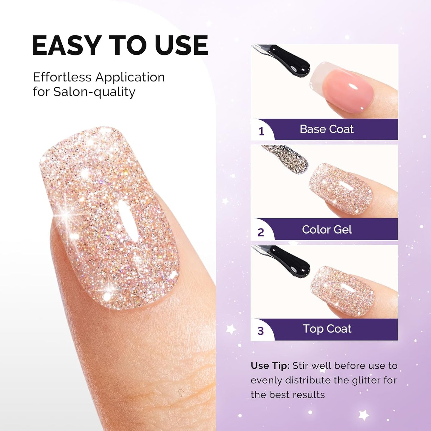 MelodySusie Galaliver Glitter Gel Nail Polish, 15ML Sparkly Shimmer Gel Polish Soak Off UV LED Cured Long Lasting Gift for Women DIY Nail Design Nail Art Manicure Nude Pink X03