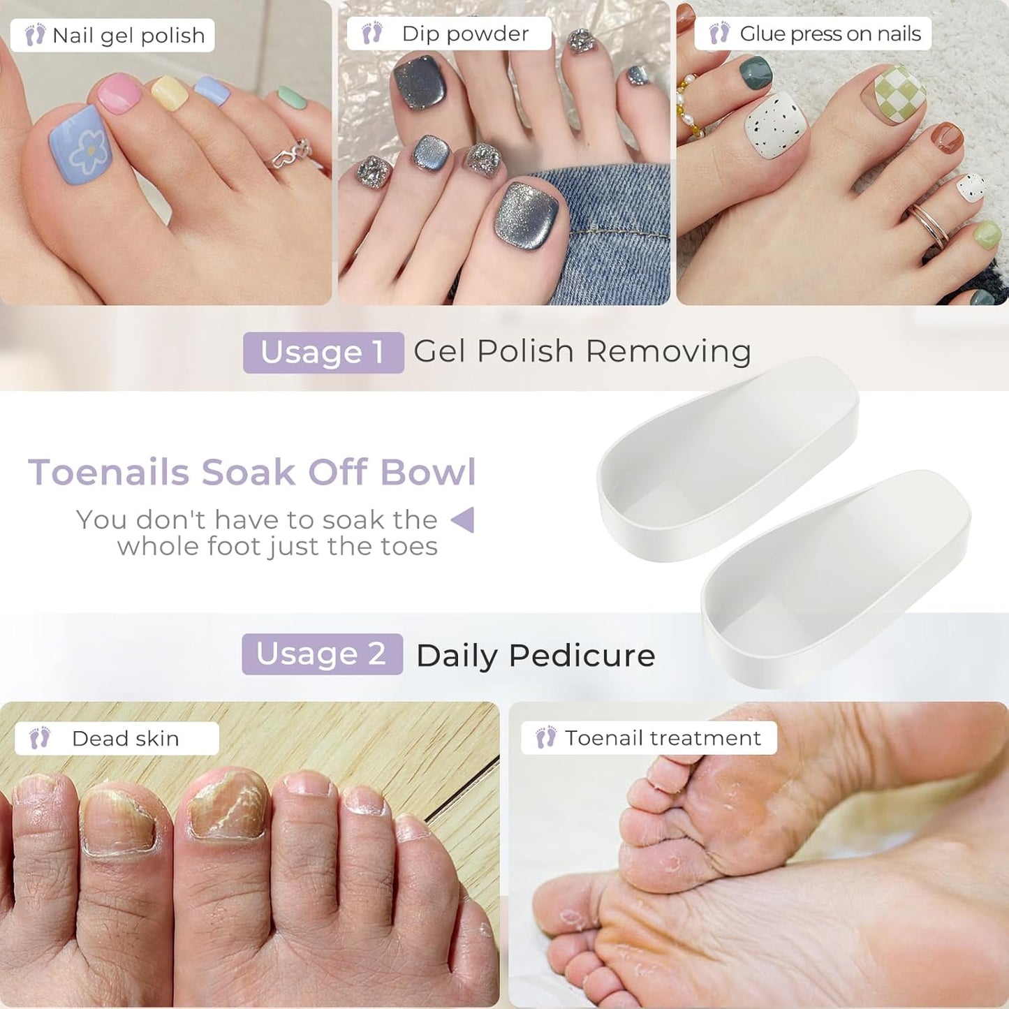 Toe Nail Soaking Bowl, Acetone Soak Off Bowl,Toe Soak Tray,Soak Off Gel Polish Remover Bowl,Foot Soak Pedicure Bowl, Pedicure Tools Set