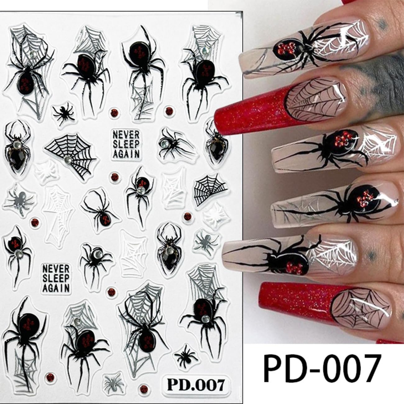 Halloween Embossed Nail Art Stickers -5D Cute Ghost Nail Decals for Nail Art Skull Spider Web Pumpkin with Rhinestones Design Self-Adhesive Nail Art Supplies Halloween Nail Decoration 4 Sheets