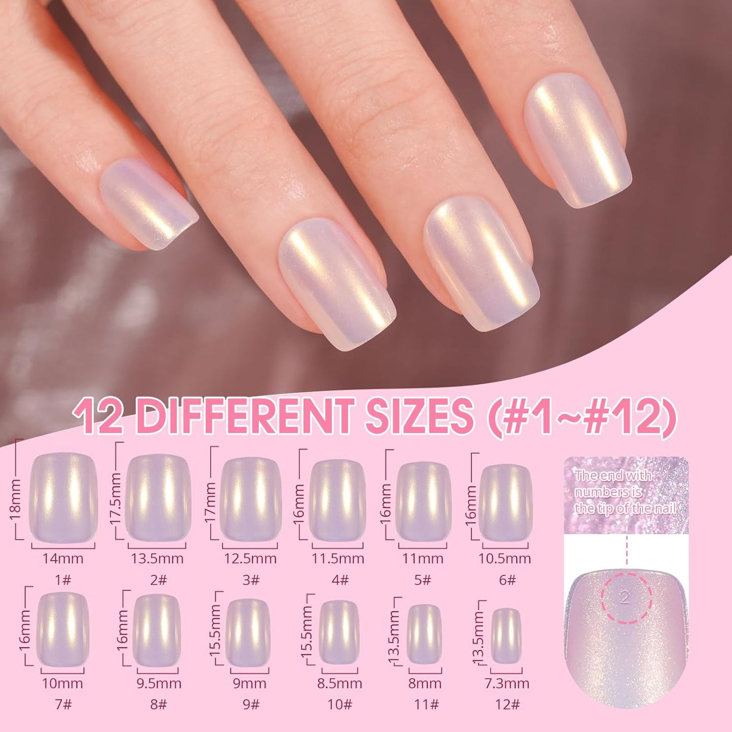 NEW Press on Nails Short, Jofay Fashion 120Pcs Salon-Like Fake Nails with French Mermaid/Pearl/Aurora Chrome Nail Designs, Glossy Artificial Acrylic False Nails, Glue on Nails for Women