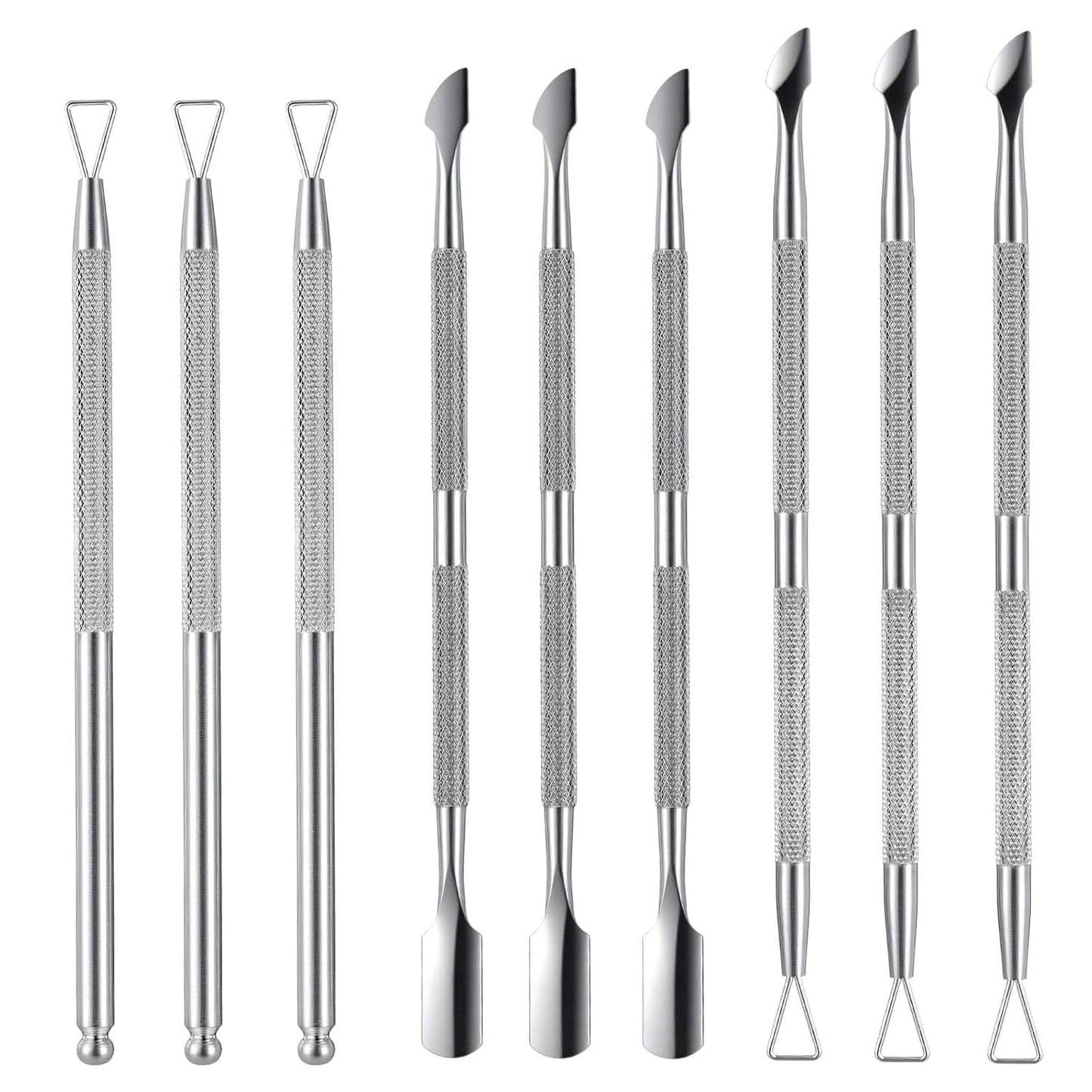 9Pcs Cuticle Cutter Scraper Double Ended Cuticle Pusher Trimmer Stainless Triangle Nail Scraper Pedicure Manicure Professional Nail Care Tool For Girl Fingernail Toenail Gel Removal Polish