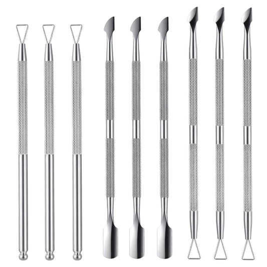 9Pcs Cuticle Cutter Scraper Double Ended Cuticle Pusher Trimmer Stainless Triangle Nail Scraper Pedicure Manicure Professional Nail Care Tool For Girl Fingernail Toenail Gel Removal Polish