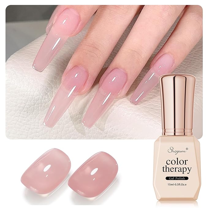 Jelly Nude Pink Gel Nail Polish, 15ml Sheer Clear Light Purple, Translucent Milky Color, High Gloss Soak Off U V Gel Nail French Nail Manicure Salon DIY X11