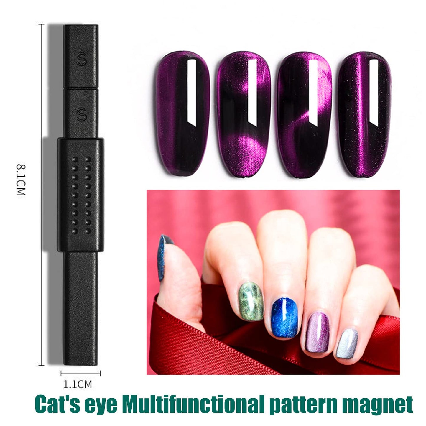 JERCLITY 5 Pieces Nail Magnet Stick Cat Eye Tool Multi-Function Board 3D Magnetic Wand Strong Stick for Cat Eye Gel Polish DIY Nail Art