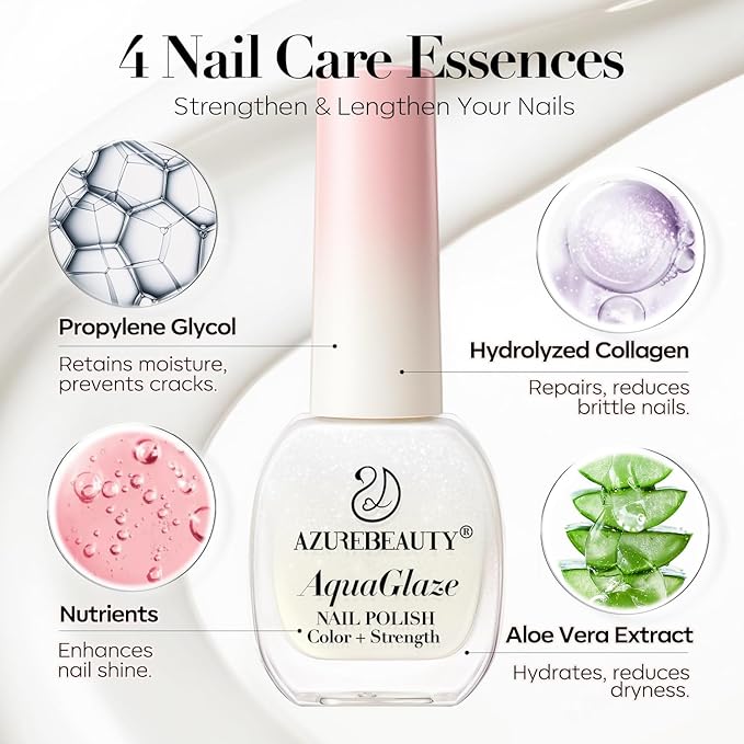 AZUREBEAUTY Warm White Nail Polish, Natural Quick Dry Nail Strengthening Glossy Finish for DIY Manicure & Nail Art, Salon Quality