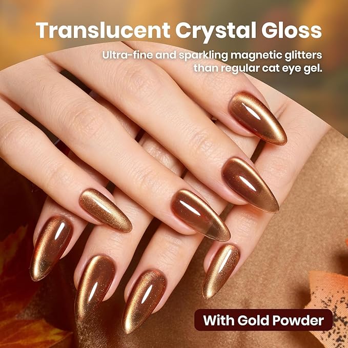 beetles Gel Polish Golden Mirage Cat Eye Gel Nail Polish Set - 6 Colors Pink Red Brown Green Blue Glitter Fall Gel Nail Kit, Magnetic Shine Soak Off UV Gel for Salon DIY Manicure Gift for Women