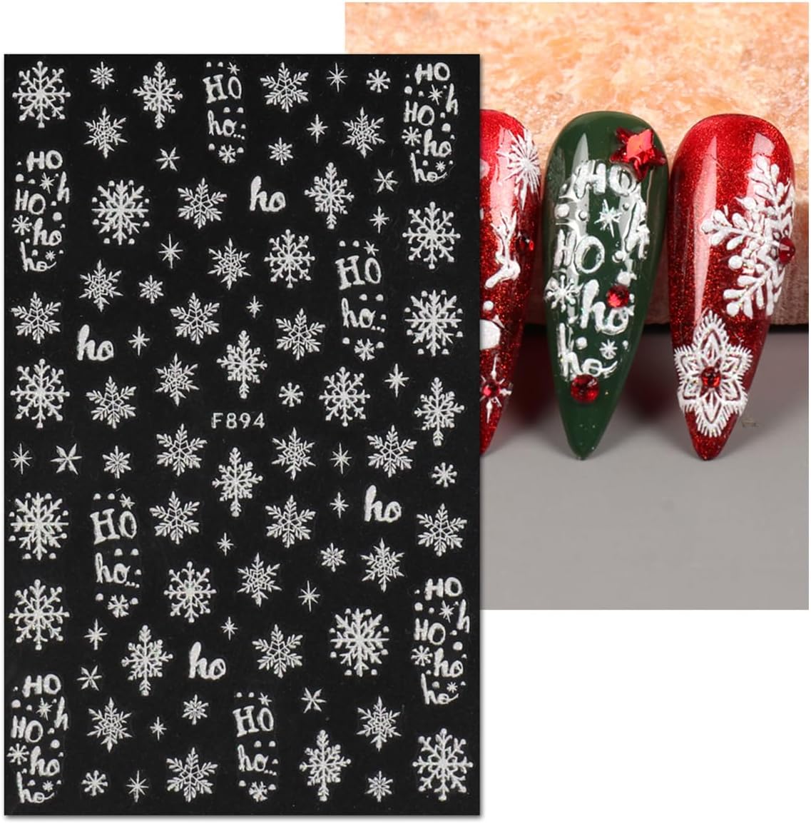 JMEOWIO 8 Sheets Christmas White Glitter Nail Art Stickers Decals Self-Adhesive Snowflake Winter Holiday Nail Supplies Nail Art Design Decoration Accessories