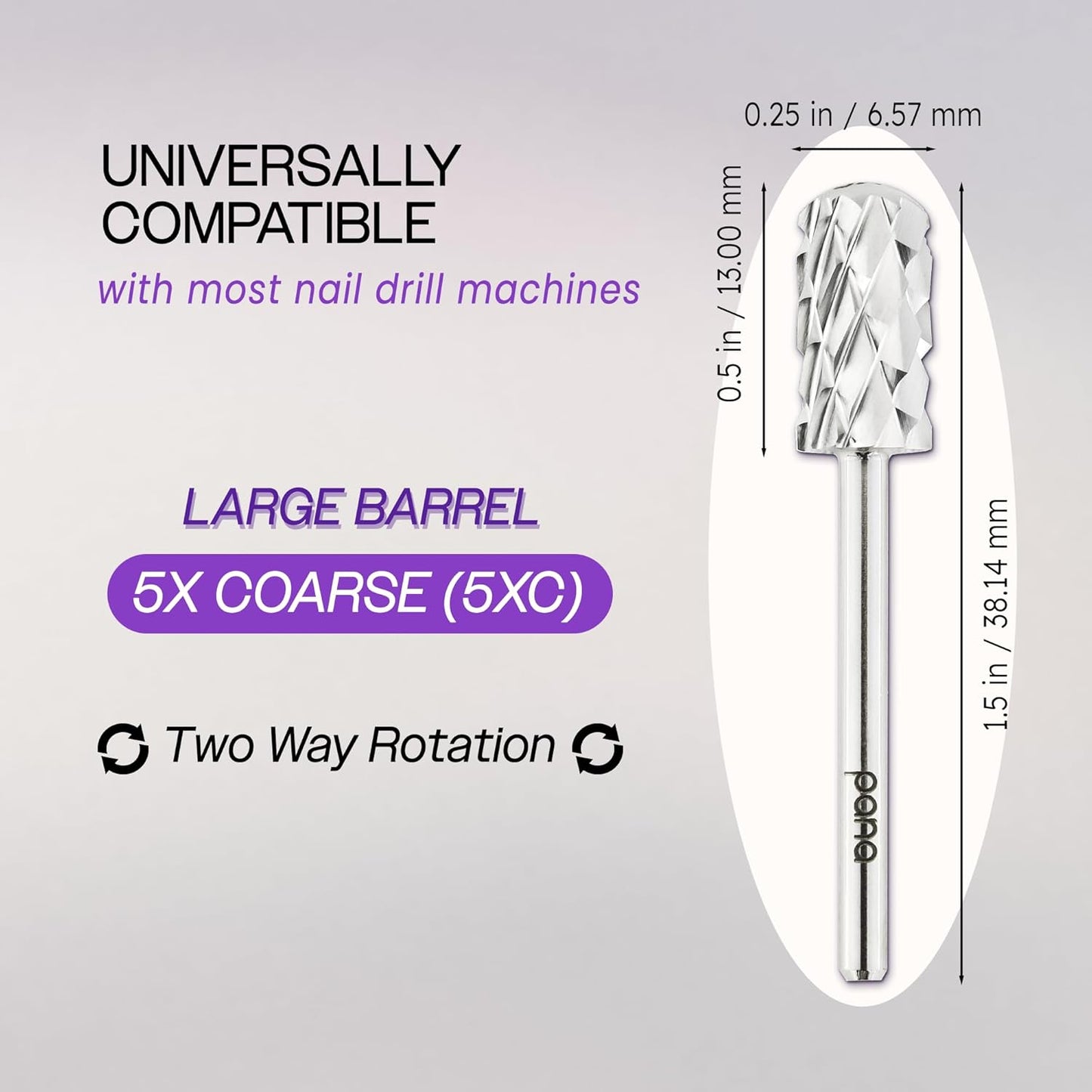 PANA 3/32" Large Smooth Round Top Safety Carbide Nail Drill Bit for Gel Polish & Acrylic Removal Nail Salon Manicure Pedicure Electric File Tools (Large Barrel - Silver, 5X Coarse)