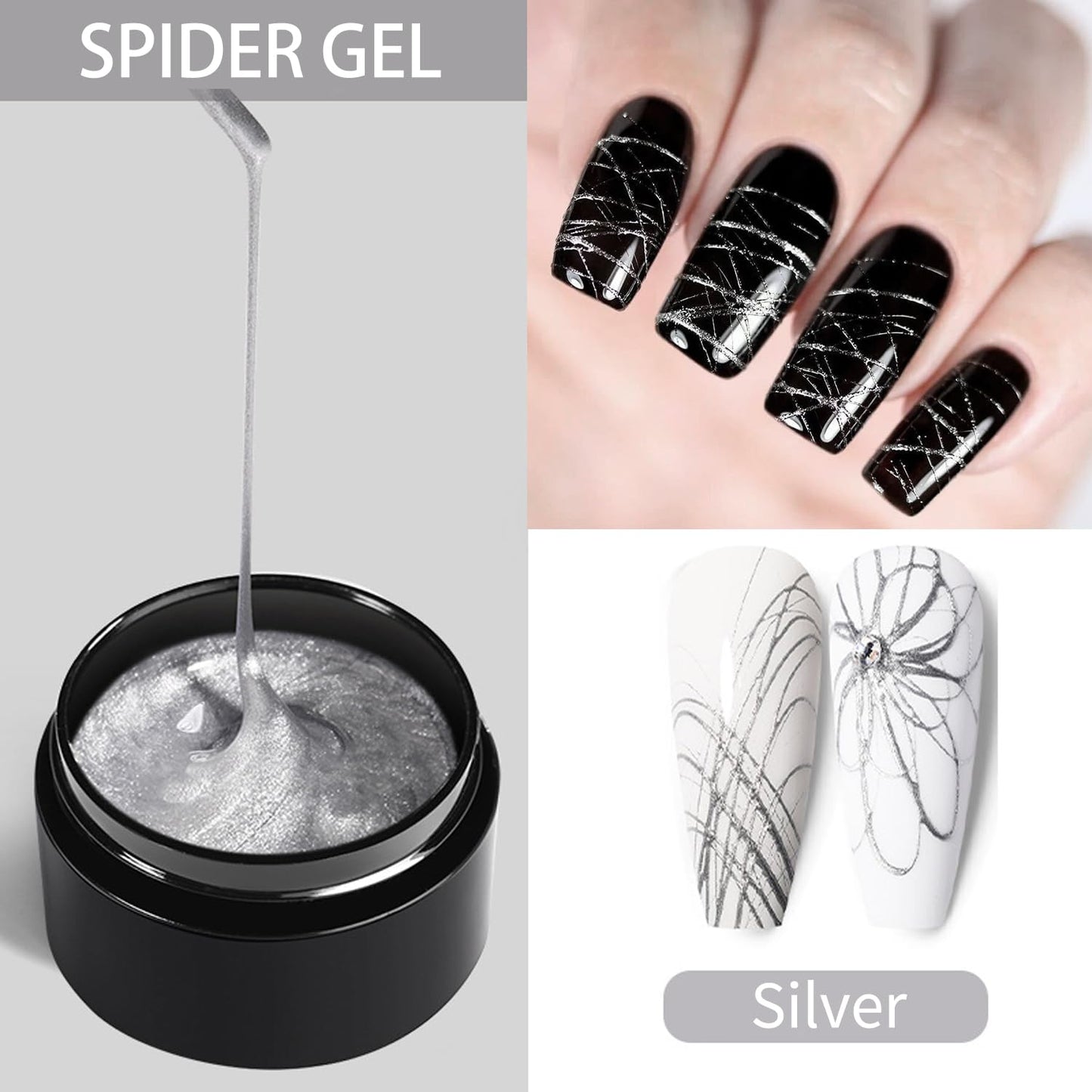 5g/0.18oz Spider Gel Kit for Nails, Spider GelS for Nail Art Wire Drawing NailS Gel for Line with Brushes for Nail Art (Golden Silvery)