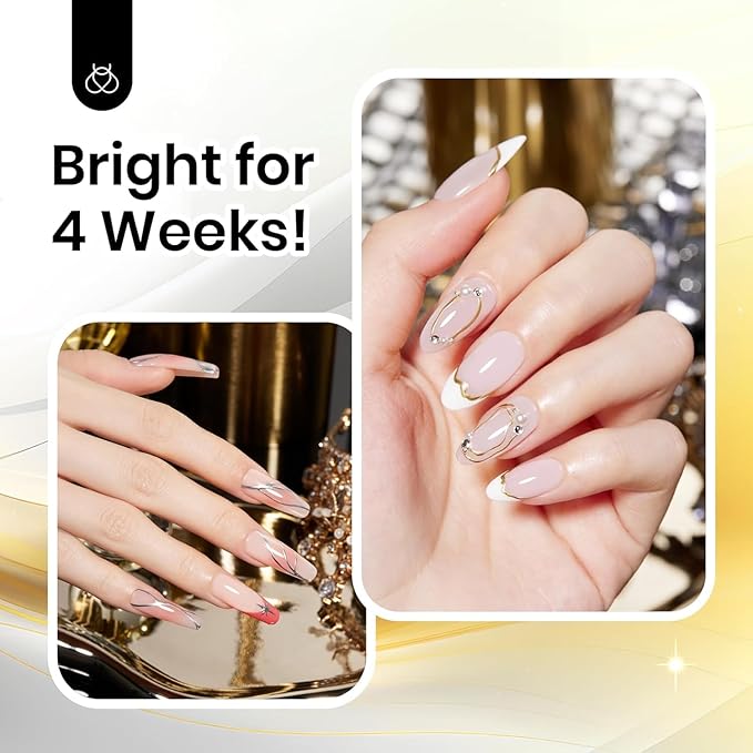 Beetles Metallic Gel Nail Polish Liner Set Silver Bronze Gold 2pcs Gel Liner Nail Art Chrome 3D High-Gloss Effect for Nail Paint Design with Thin Brush DIY French Manicure Curing Requires at Home