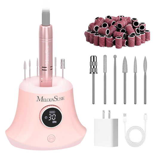 MelodySusie Rechargeable Desktop Nail Drill,Professional 30000RPM Electric Nail File for Acrylic & Gel Nails Removal,SC320G Cordless E-File Machine with LED Display for Manicure Salon & Home,Pink